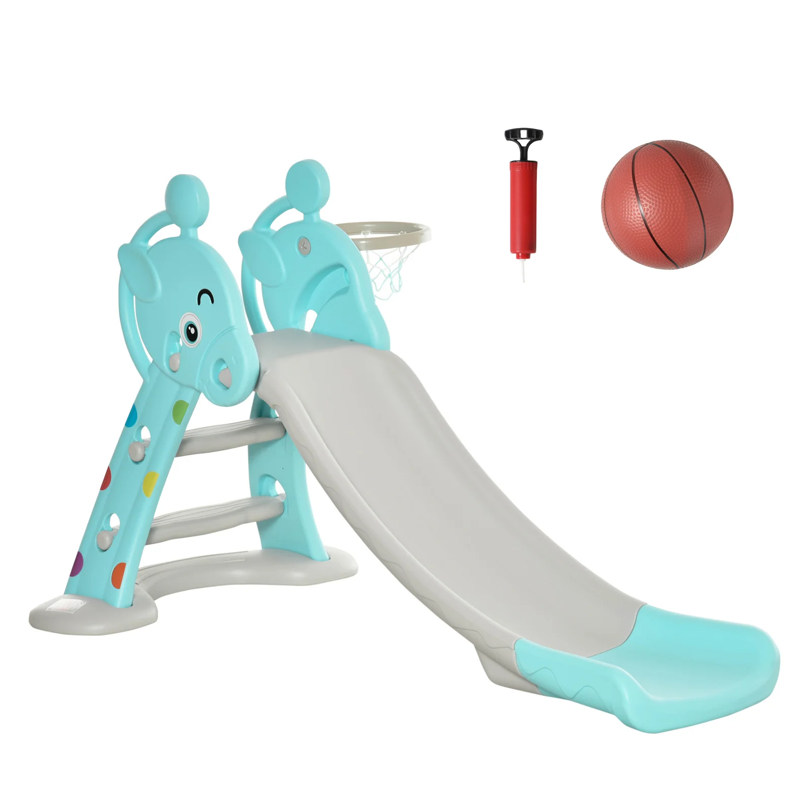 2-in-1 Foldable Kids Slide with Basketball Hoop Toddler Freestanding Playset - Image 10