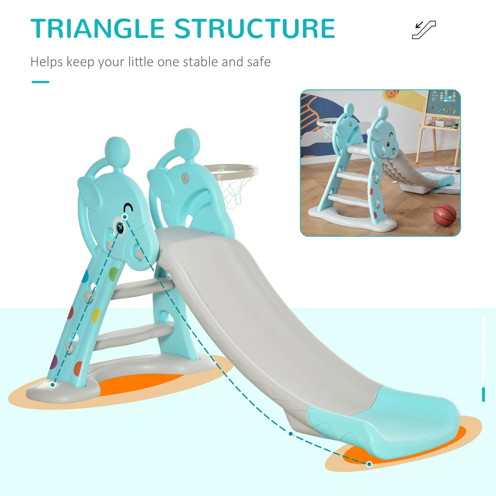 2-in-1 Foldable Kids Slide with Basketball Hoop Toddler Freestanding Playset - Image 4