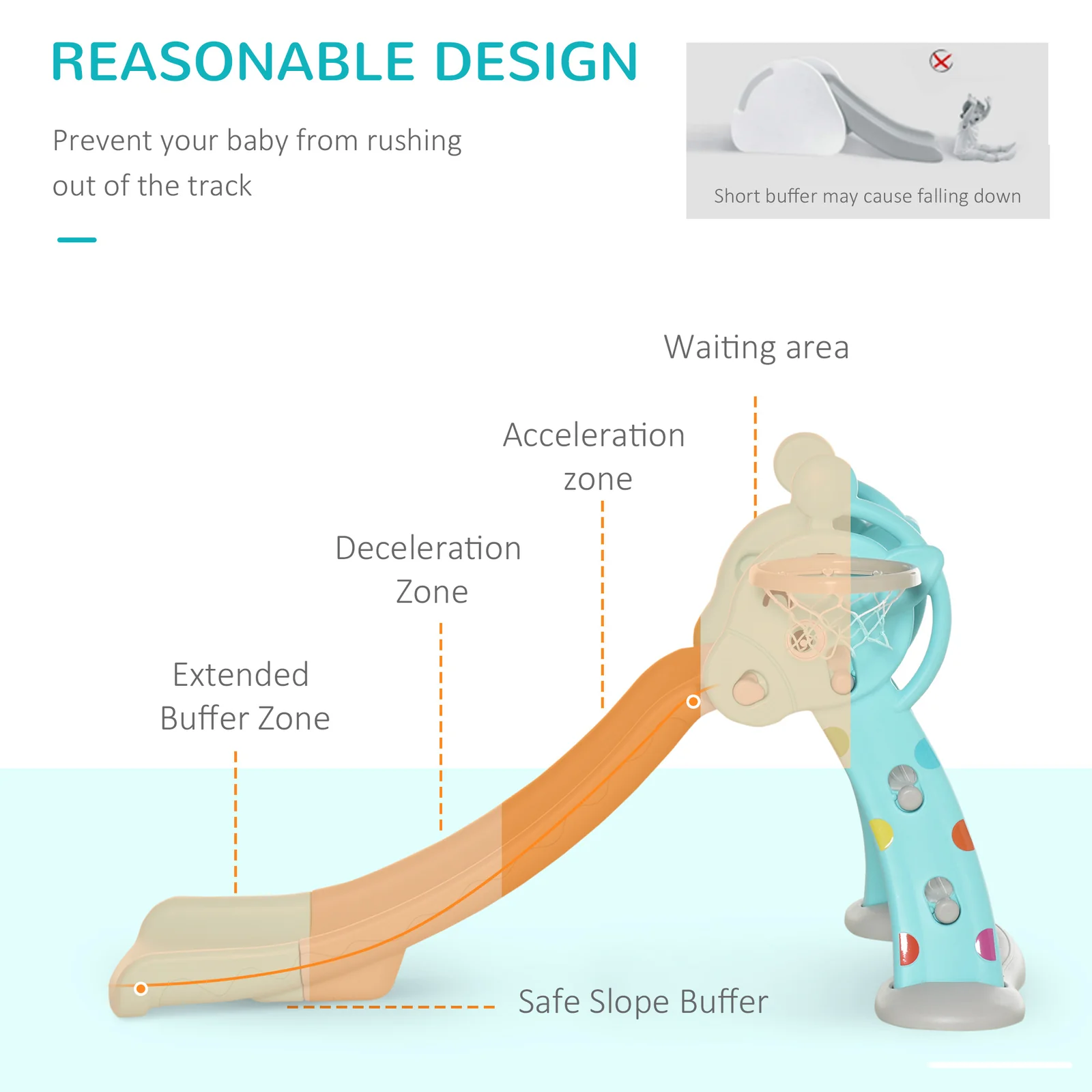 2-in-1 Foldable Kids Slide with Basketball Hoop Toddler Freestanding Playset - Image 6