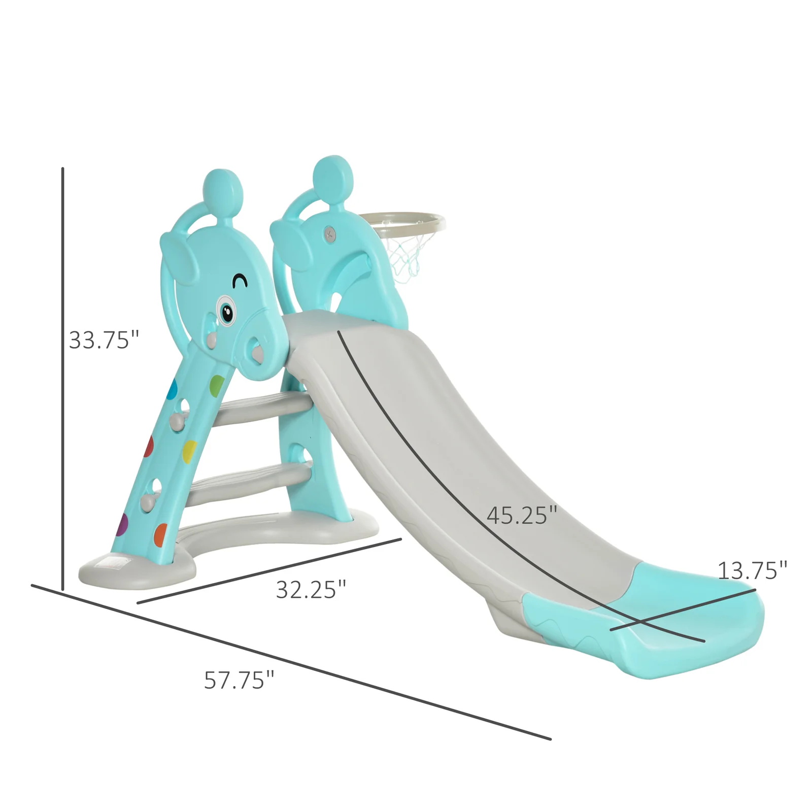 2-in-1 Foldable Kids Slide with Basketball Hoop Toddler Freestanding Playset - Image 7