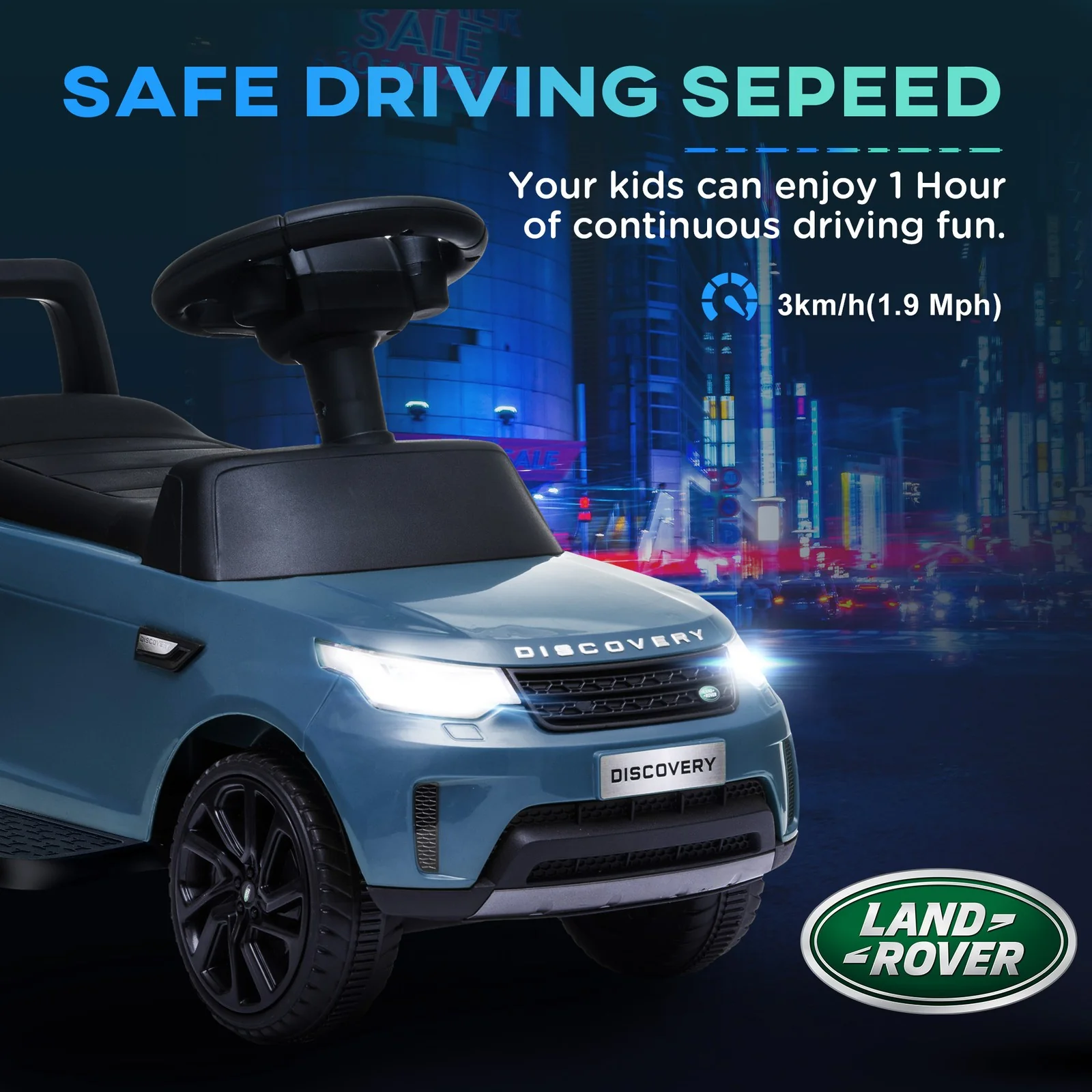 2-in-1 Licensed Land Rover 6V Ride-On Car with Sliding Feature and Blue Lights - Image 8