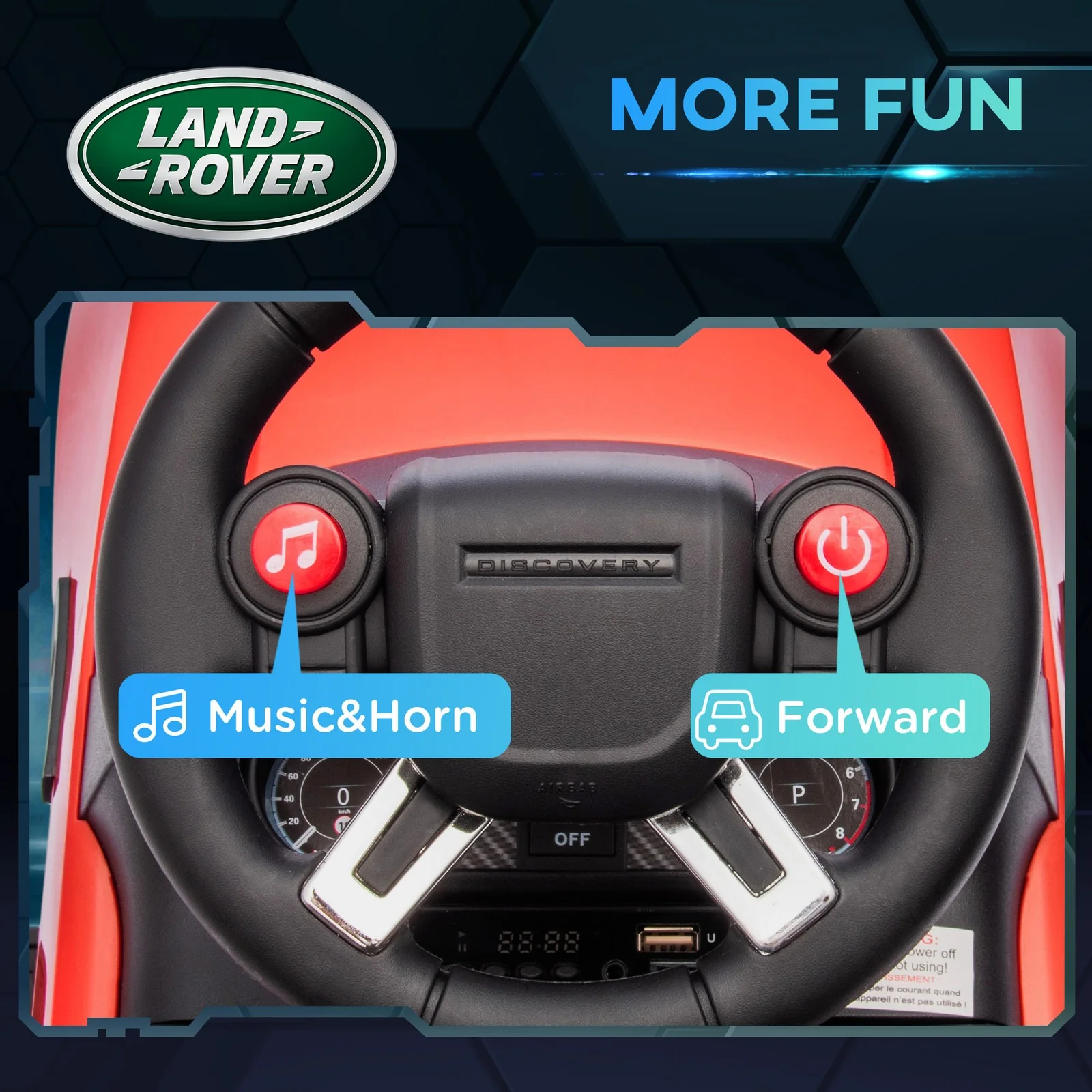 2-in-1 Licensed Land Rover 6V Red Ride-On Sliding Car - Image 7