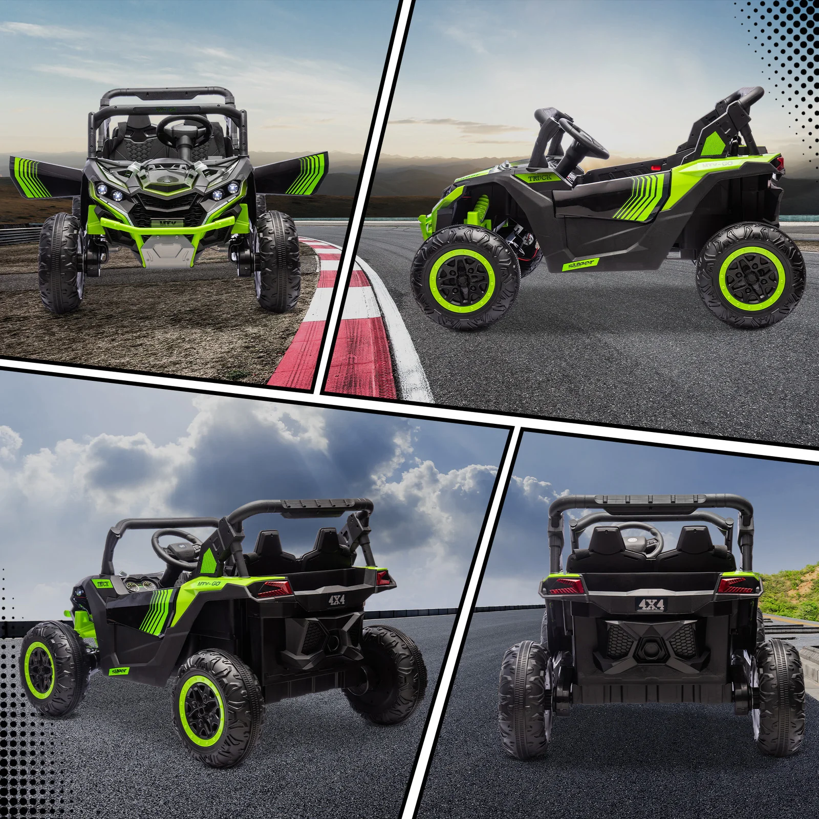 24V 7AH 2-Seater Electric Ride-On UTV Car with Music, Green, 4 MPH - Image 10