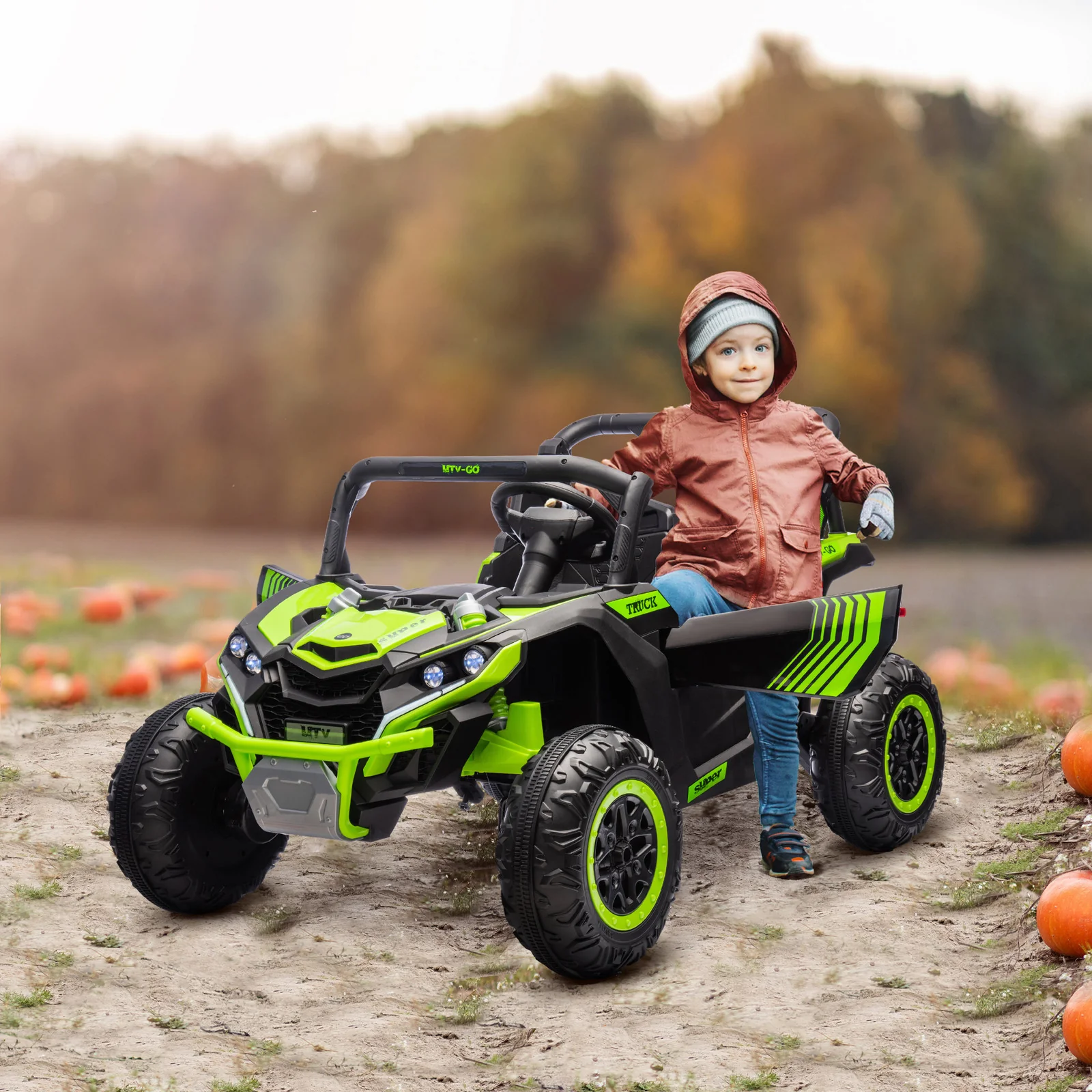 24V 7AH 2-Seater Electric Ride-On UTV Car with Music, Green, 4 MPH - Image 2