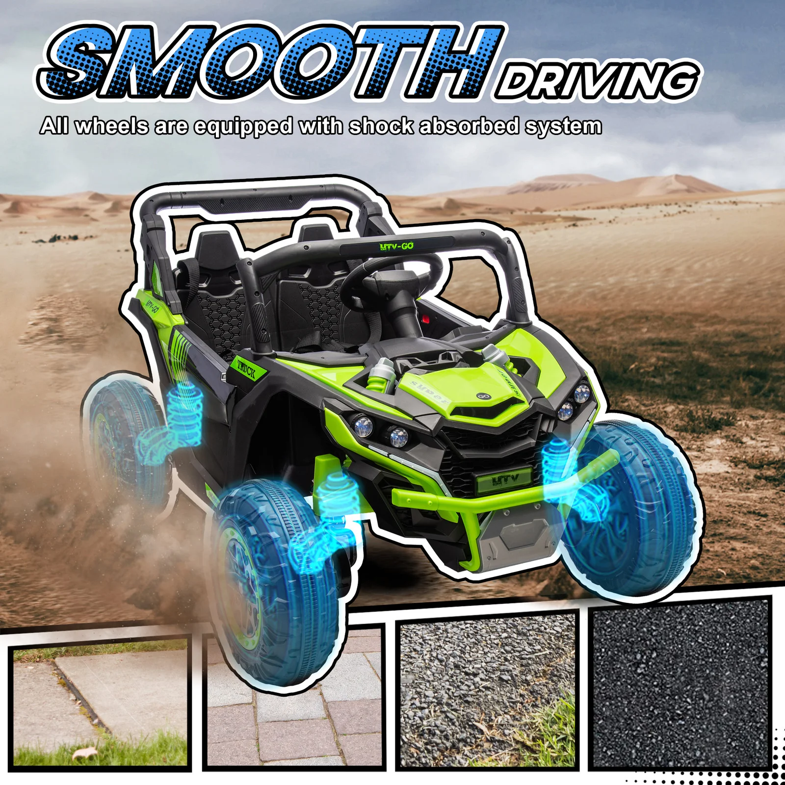 24V 7AH 2-Seater Electric Ride-On UTV Car with Music, Green, 4 MPH - Image 6