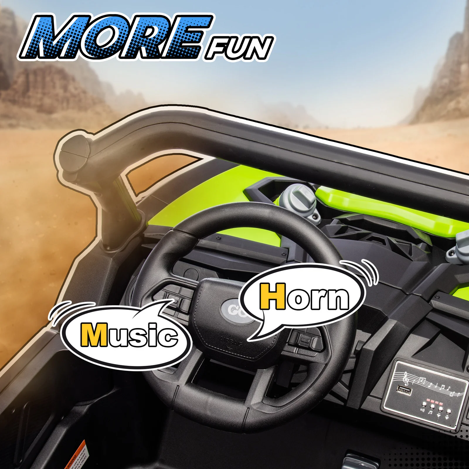 24V 7AH 2-Seater Electric Ride-On UTV Car with Music, Green, 4 MPH - Image 8