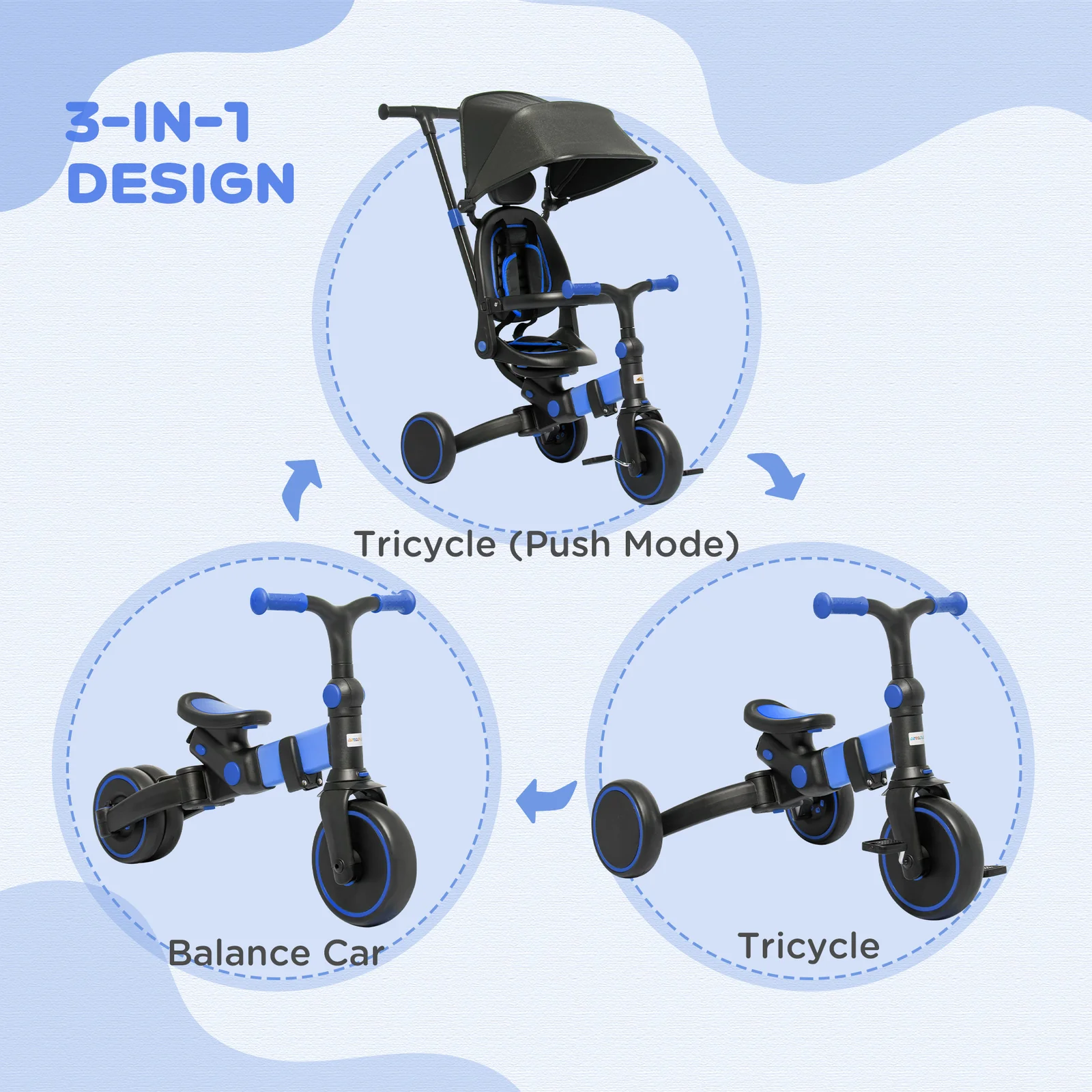 3-in-1 Toddler Trike Push Tricycle and Balance Bike with Adjustable Settings - Image 6