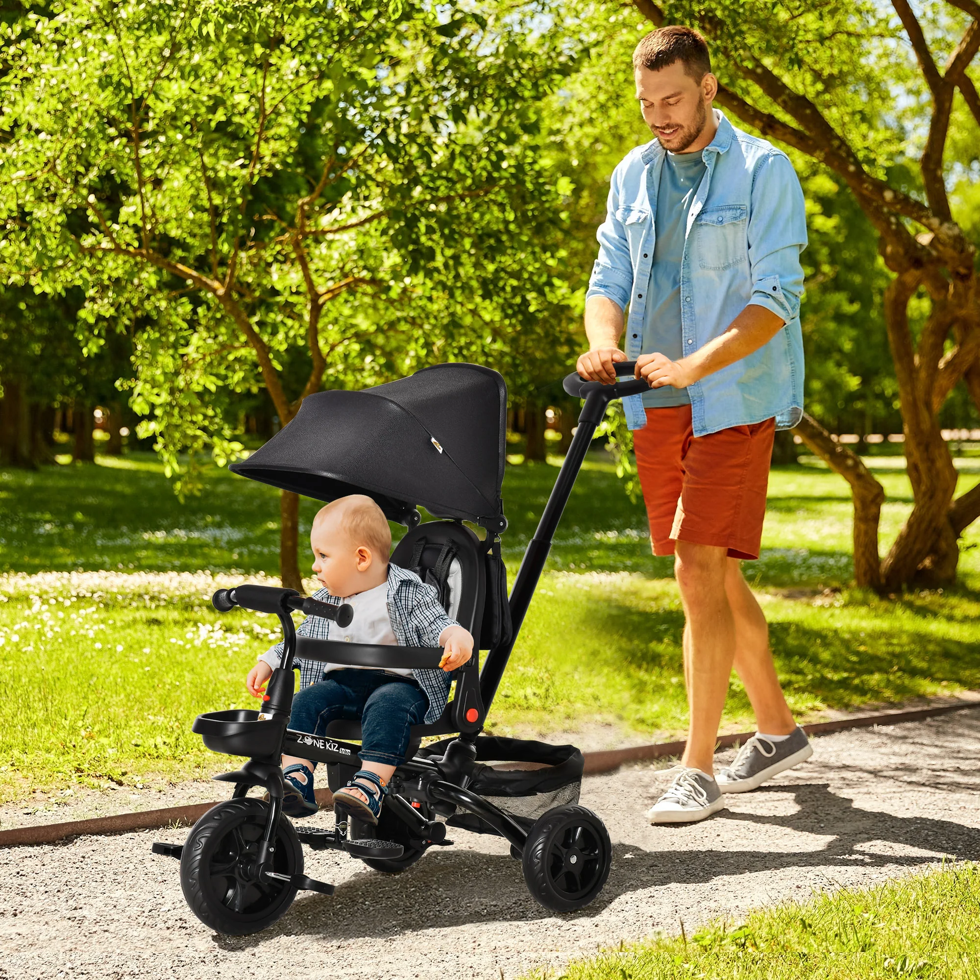 4-in-1 Baby Tricycle with Push Handle, Brake, Clutch, Footrest, Handrail, and Safety Belt - Image 13