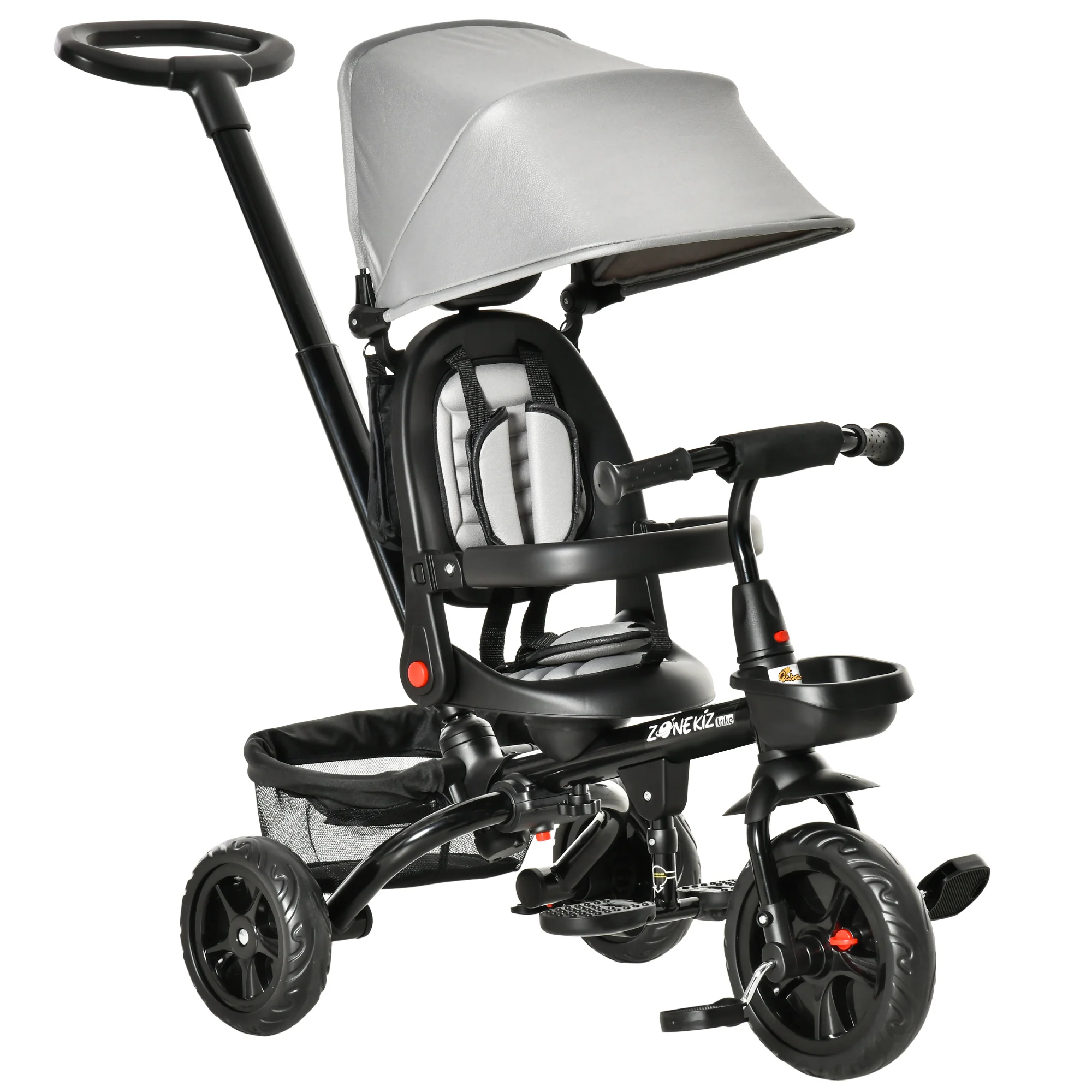 4-in-1 Baby Tricycle with Push Handle, Brake, Clutch, Footrest, Handrail, and Safety Belt - Image 3