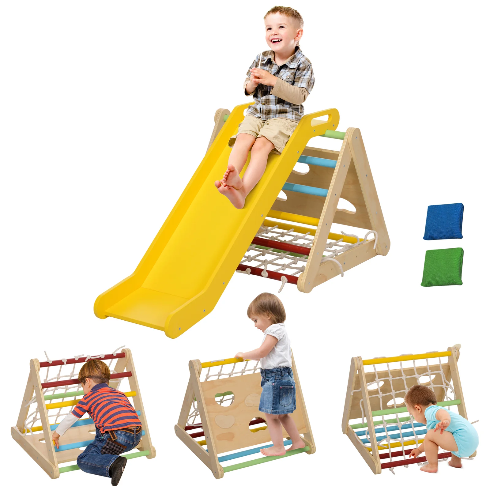 5-in-1 Pikler Triangle Climbing Set with Slide and Sand for Indoor Toddler Play - Image 11