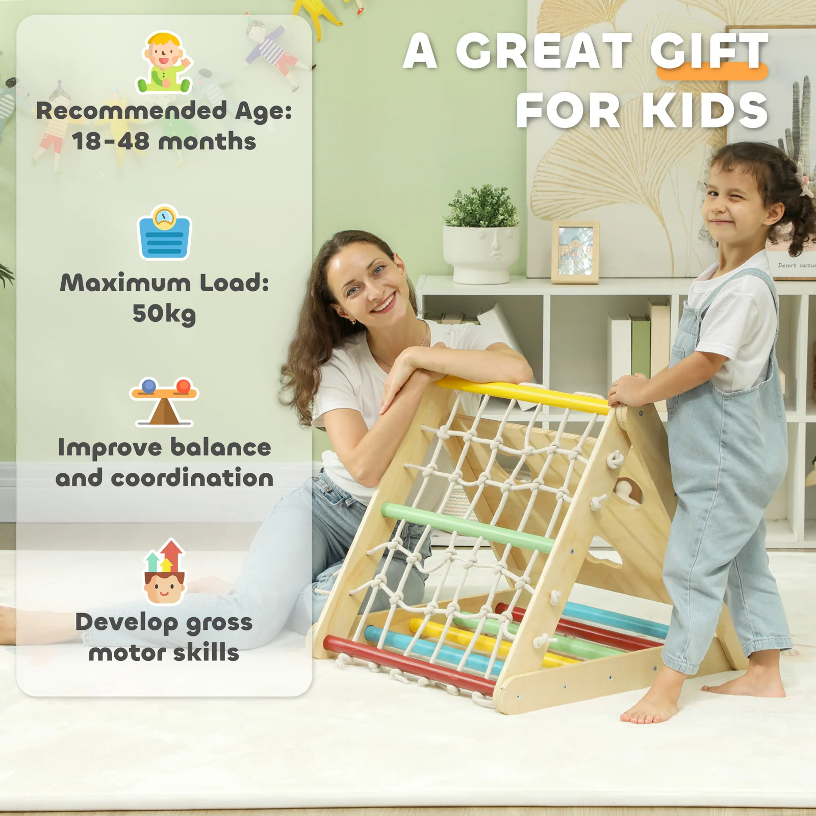 5-in-1 Pikler Triangle Climbing Set with Slide and Sand for Indoor Toddler Play - Image 3