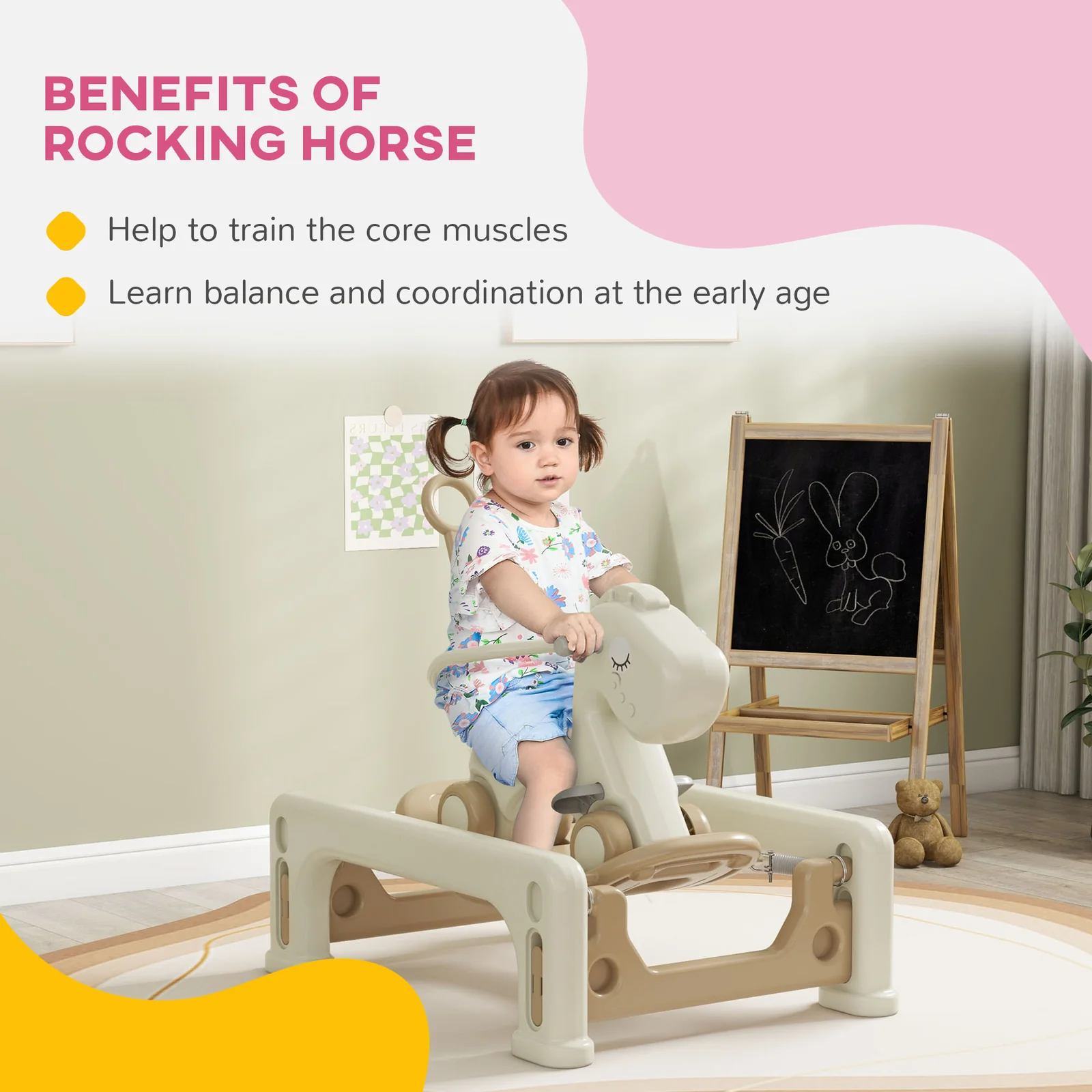 5-in-1 Rocking Horse with Spring Ride for Toddlers Ages 1-6 Years - Image 3