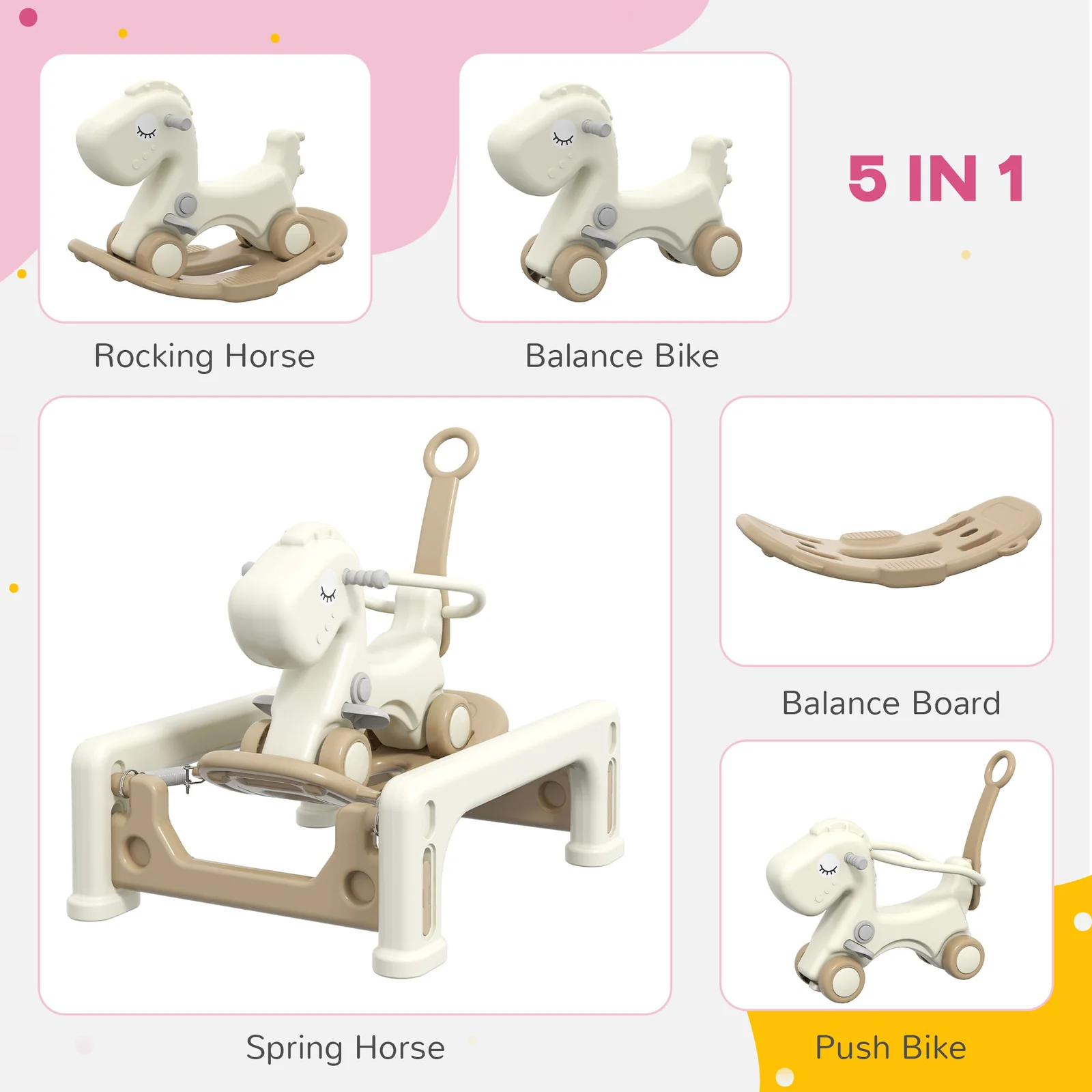 5-in-1 Rocking Horse with Spring Ride for Toddlers Ages 1-6 Years - Image 4