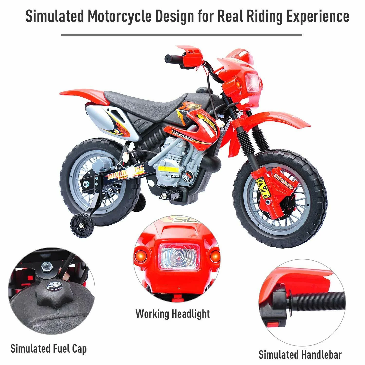 Qaba 6V Kids Electric Ride-On Motorcycle Dirt Bike with Trailer Toy - Image 4