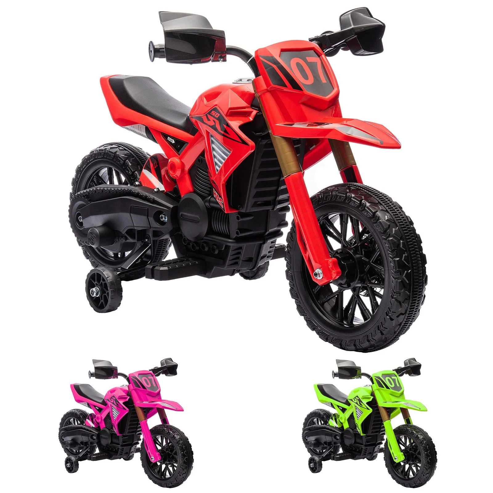 6V Kids Motorcycle with Training Wheels, Horn, and Start Sound - Image 12