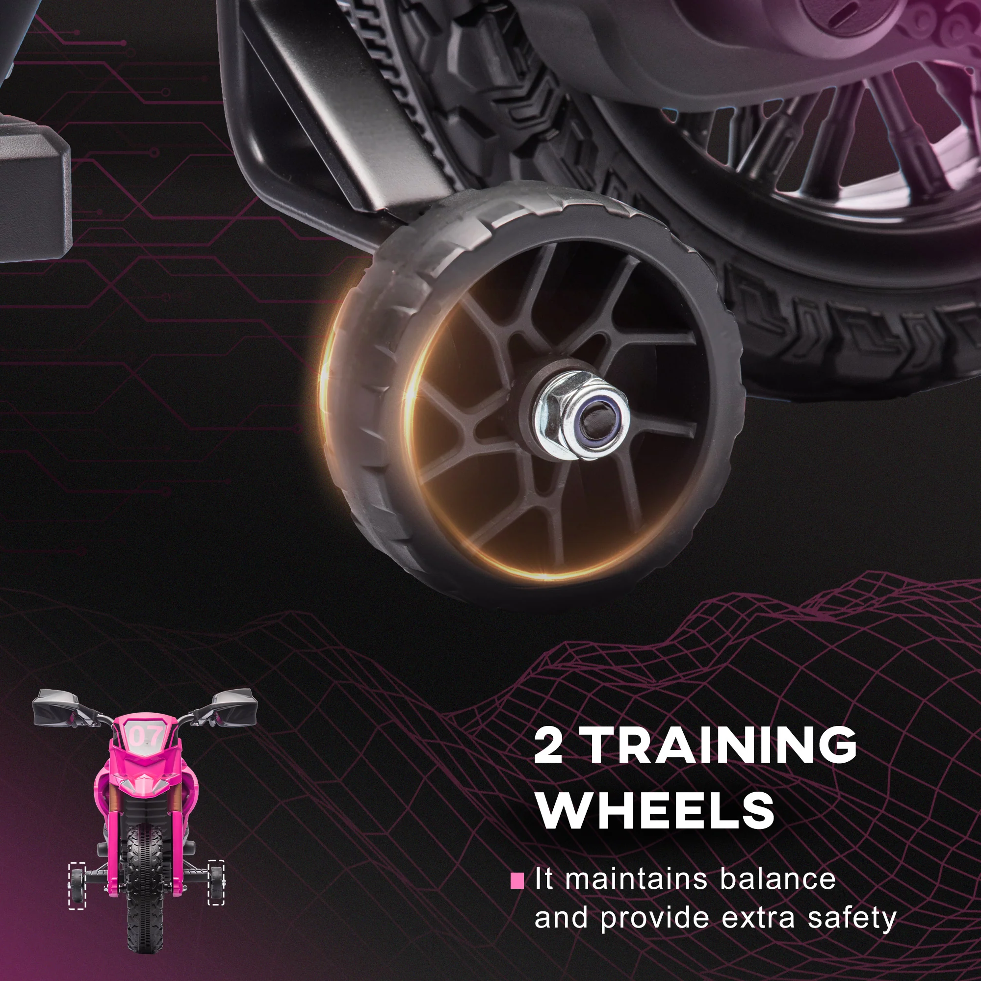 6V Kids Motorcycle with Training Wheels, Horn, and Start Sound - Image 18