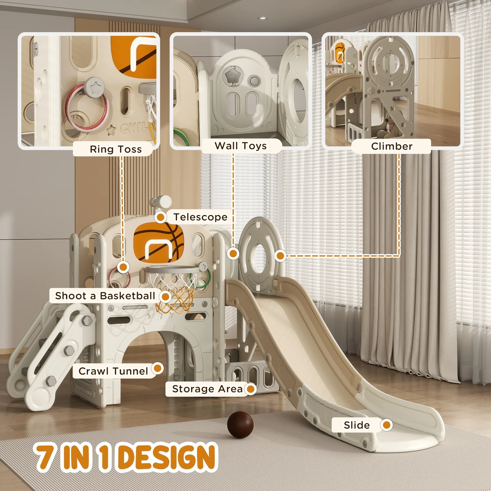 7-in-1 Toddler Slide Playset with Ring Toss for Kids Ages 1-6 Years - Image 4