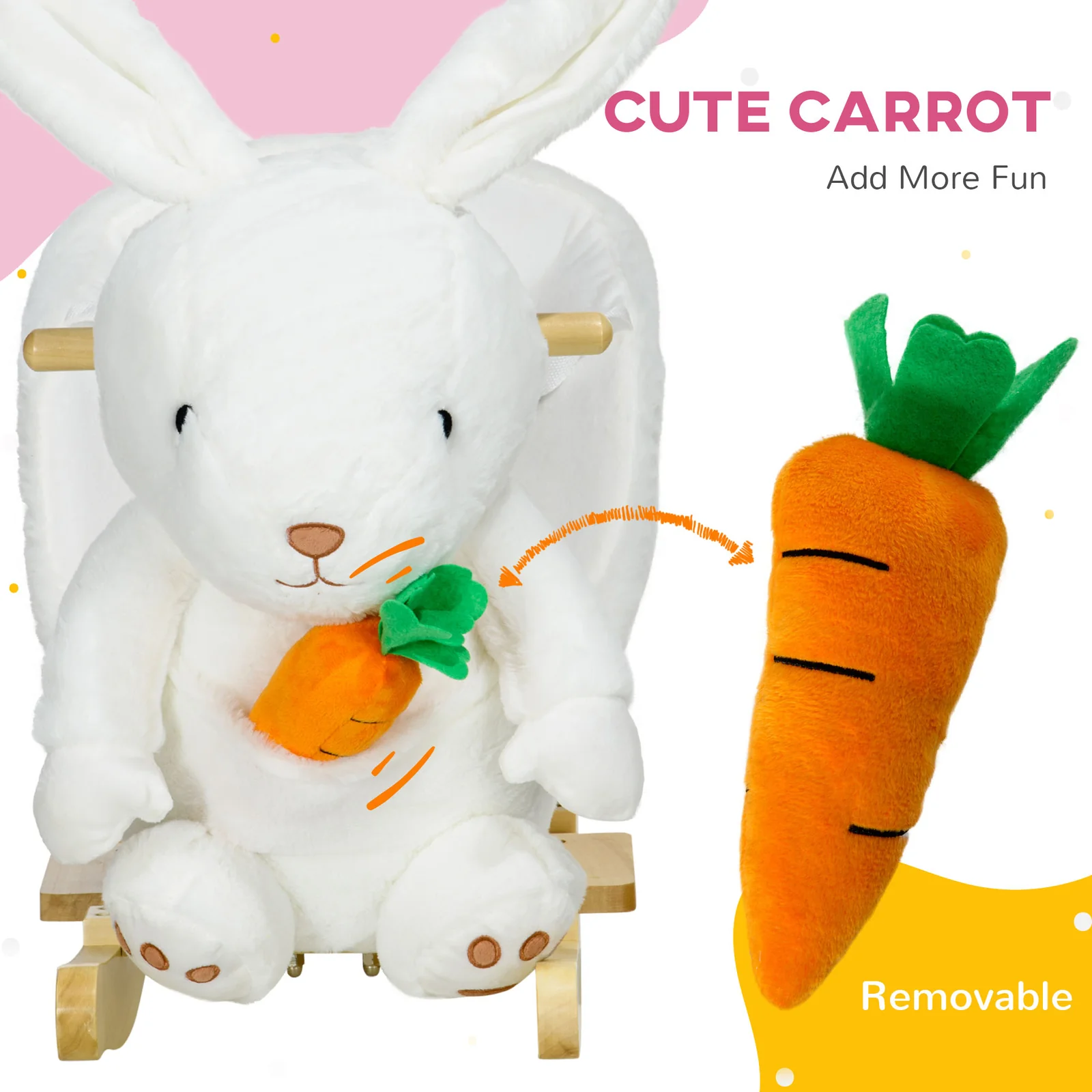 Baby Rocking Horse and Bunny Themed Ride-On Toy with Carrot Accessory - Image 2