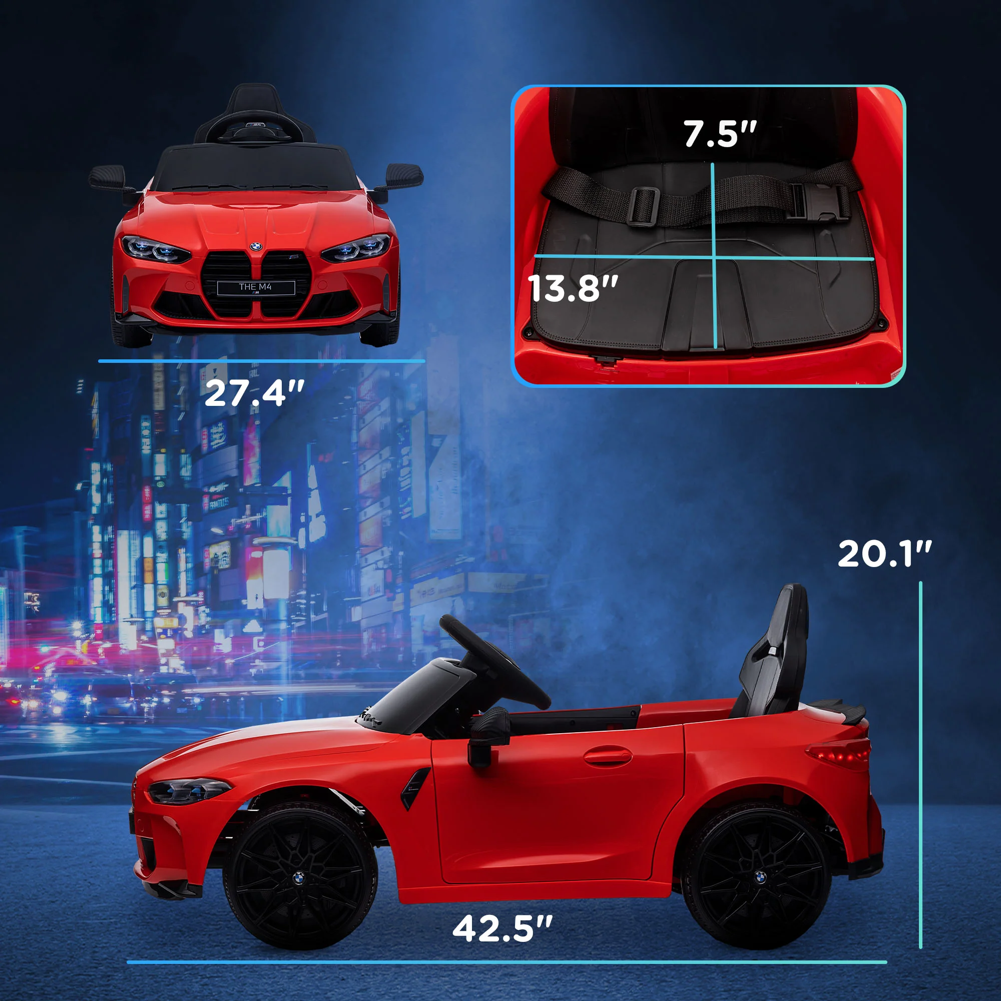 Licensed 12V BMW M4 Ride-On Car with Handle Attachment - Image 14