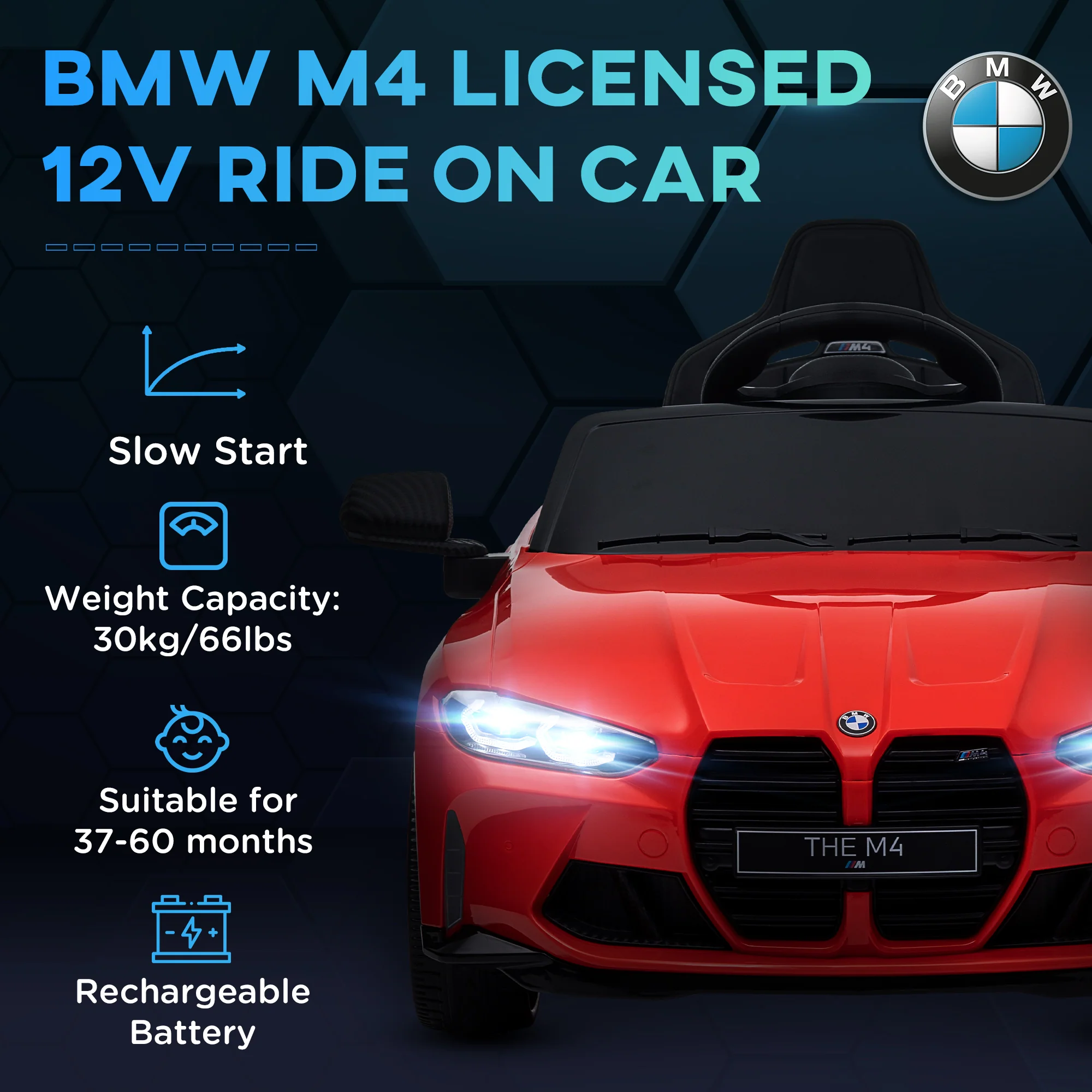 Licensed 12V BMW M4 Ride-On Car with Handle Attachment - Image 17