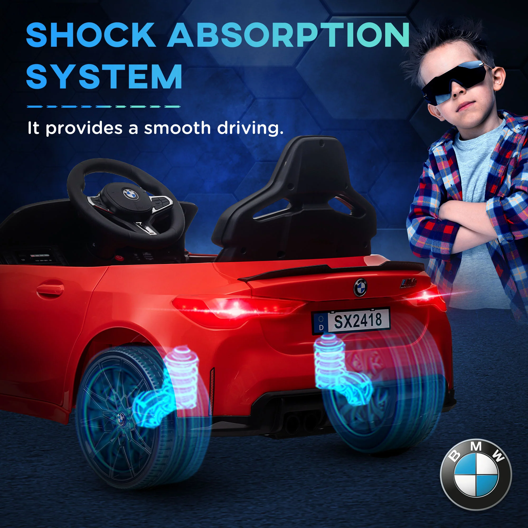 Licensed 12V BMW M4 Ride-On Car with Handle Attachment - Image 19