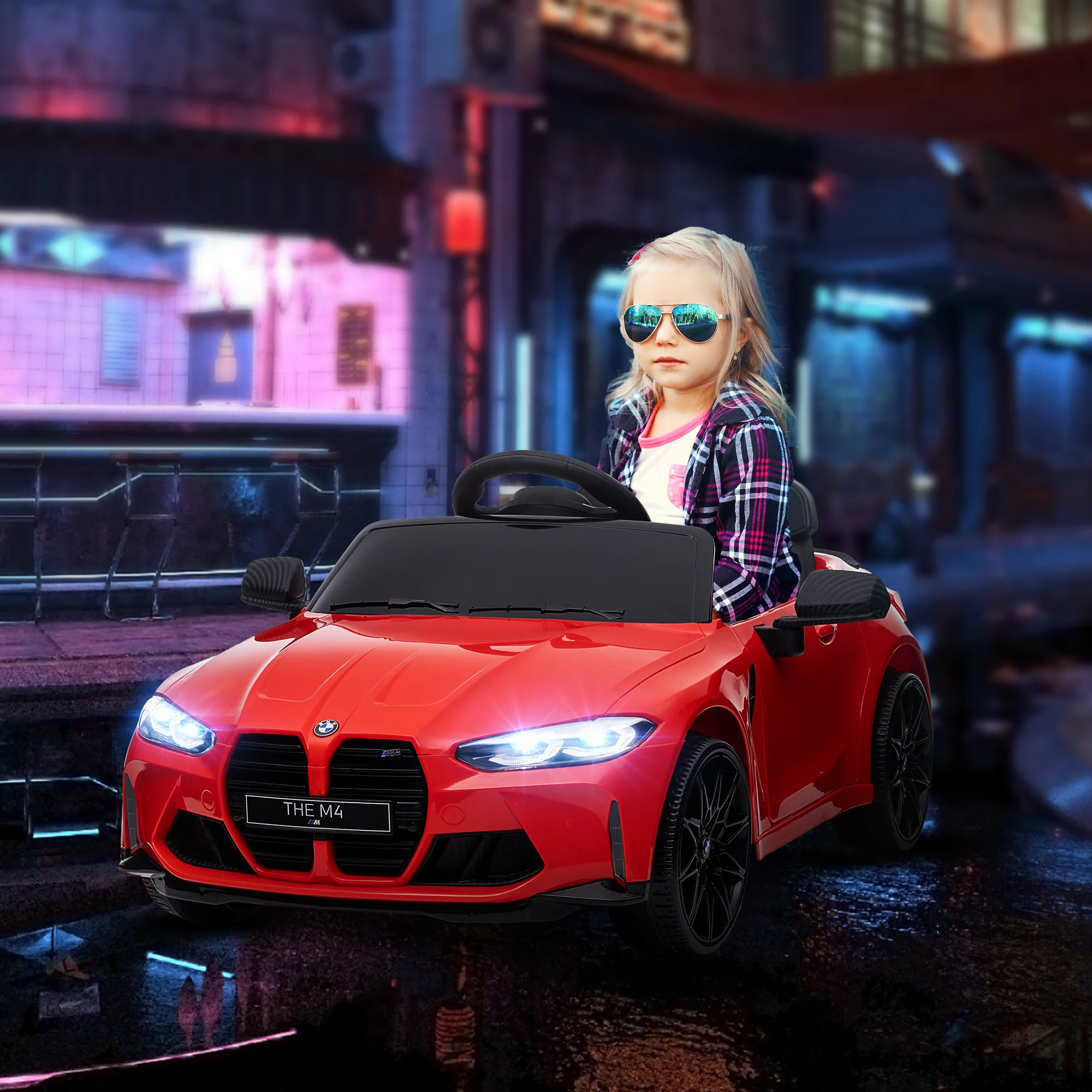 Licensed 12V BMW M4 Ride-On Car with Handle Attachment - Image 21