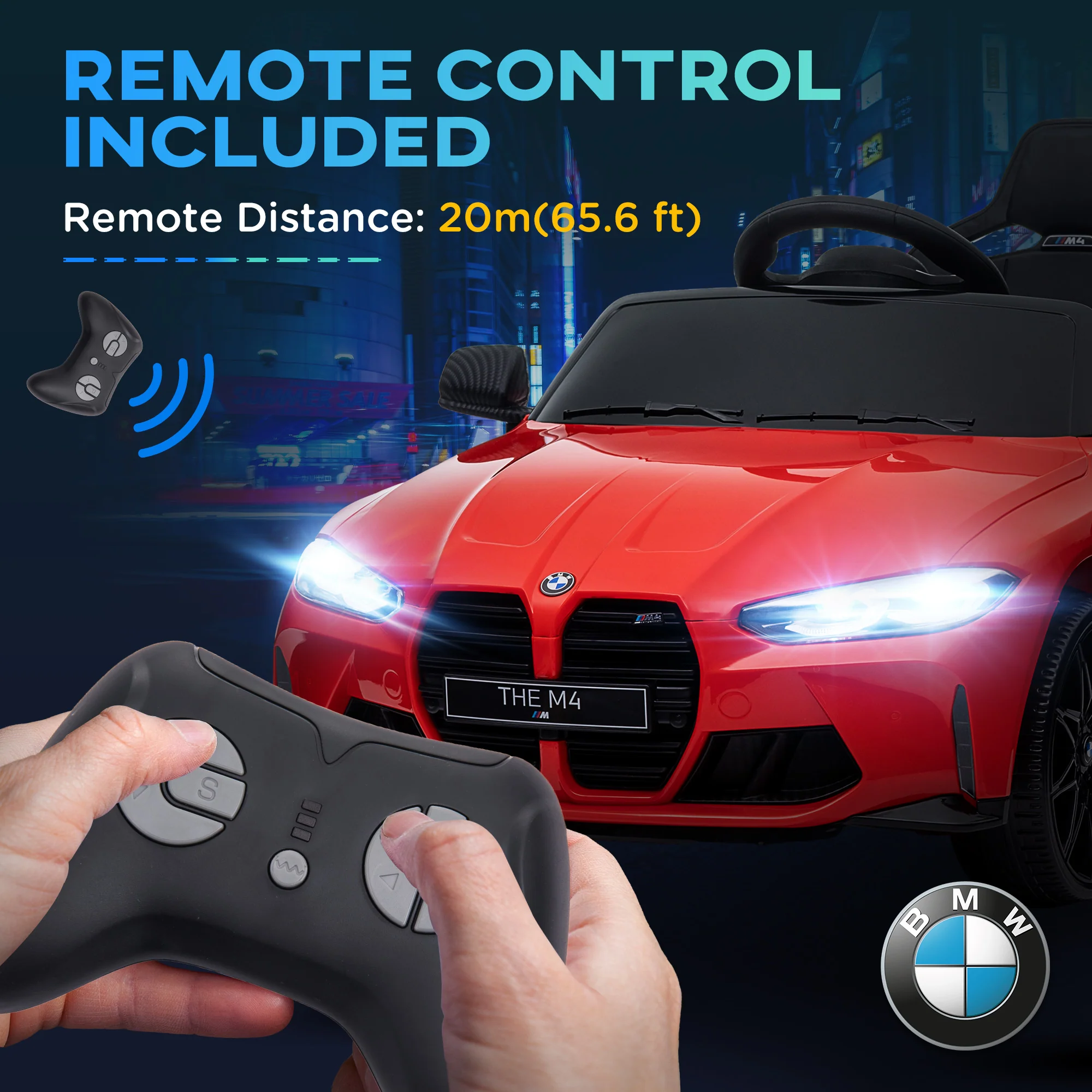 Licensed 12V BMW M4 Ride-On Car with Handle Attachment - Image 22