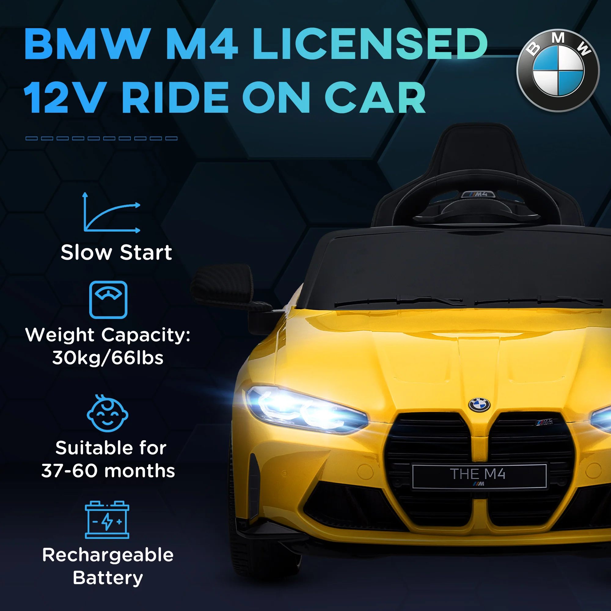 Licensed 12V BMW M4 Ride-On Car with Handle Attachment - Image 5