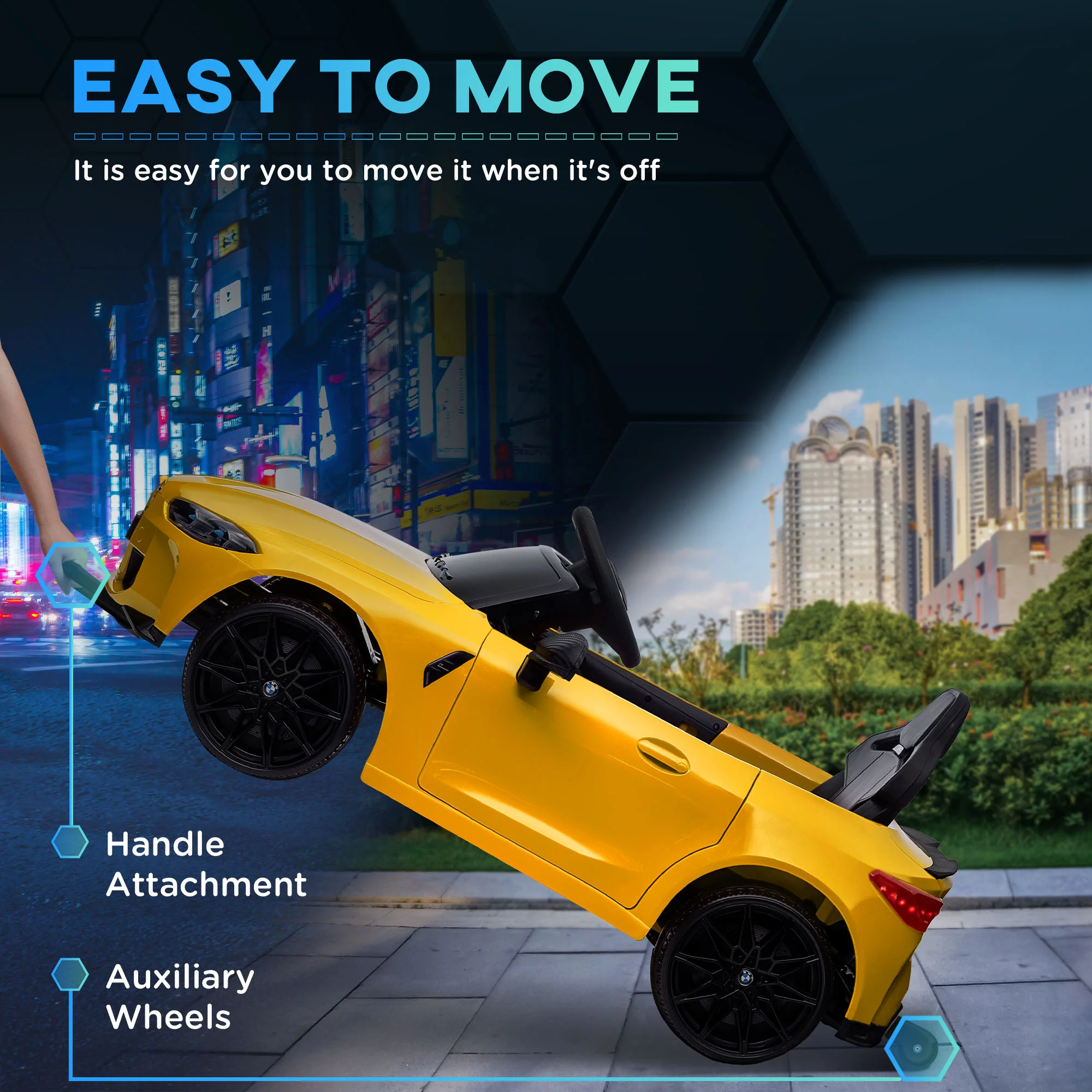 Licensed 12V BMW M4 Ride-On Car with Handle Attachment - Image 6