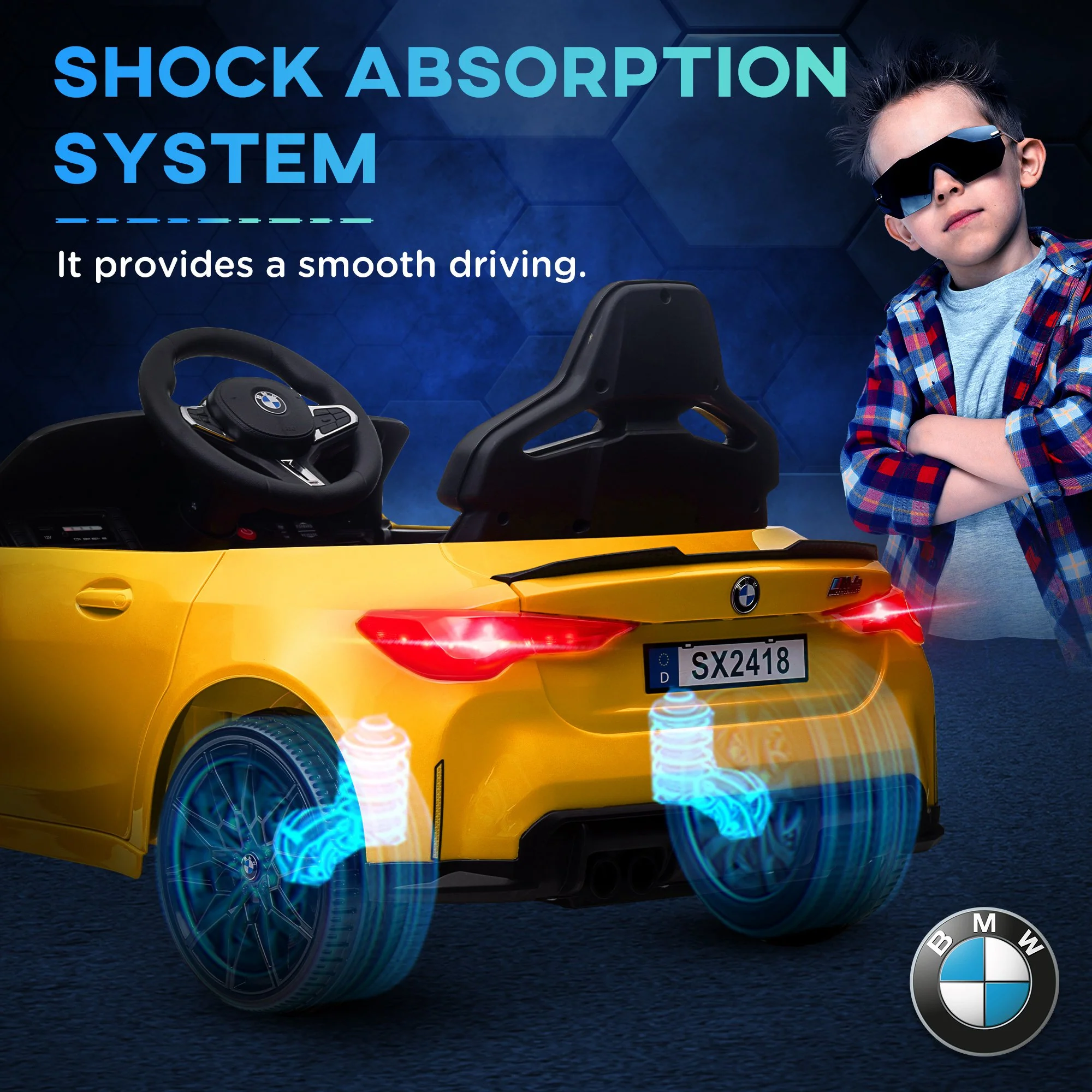 Licensed 12V BMW M4 Ride-On Car with Handle Attachment - Image 7