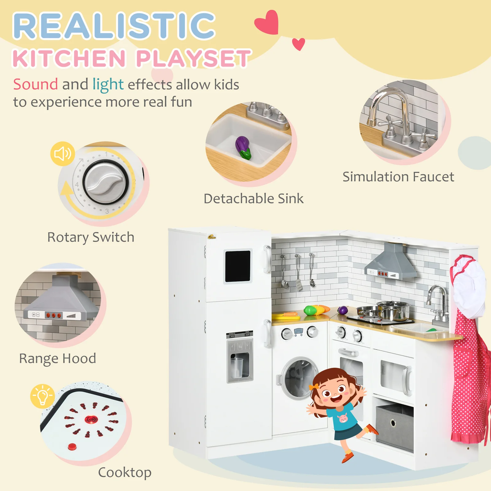 Corner Play Kitchen Set with Sound Effects and Spacious Countertop - Image 6