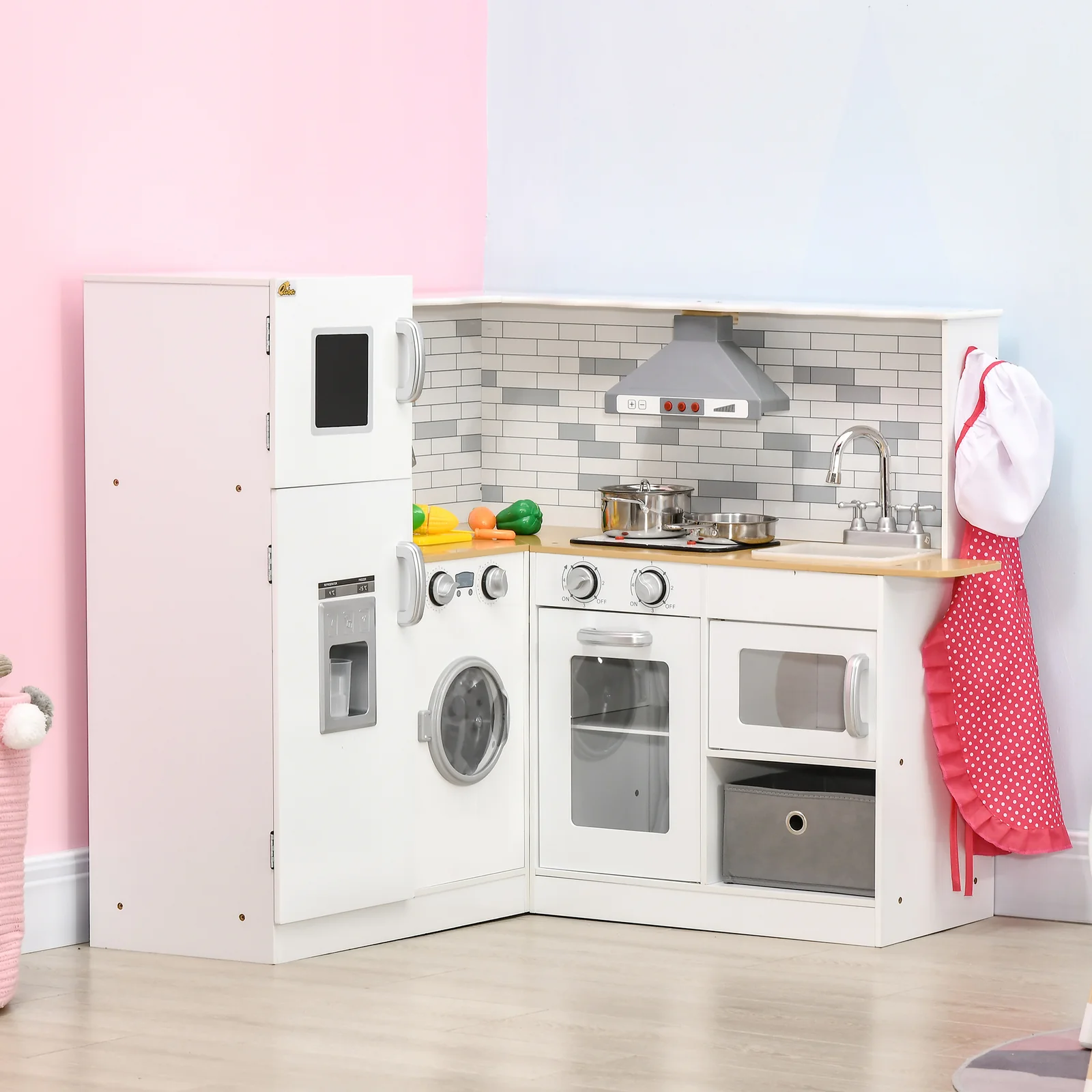 Corner Play Kitchen Set with Sound Effects and Spacious Countertop - Image 8