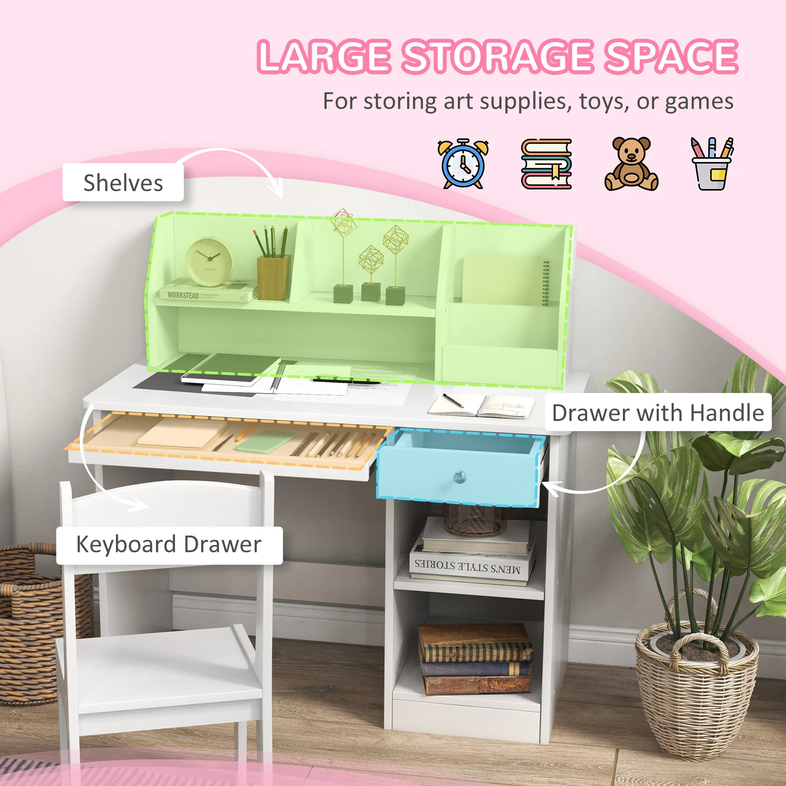Kids Study Desk and Chair Set with Storage for Ages 5-8 - Image 6
