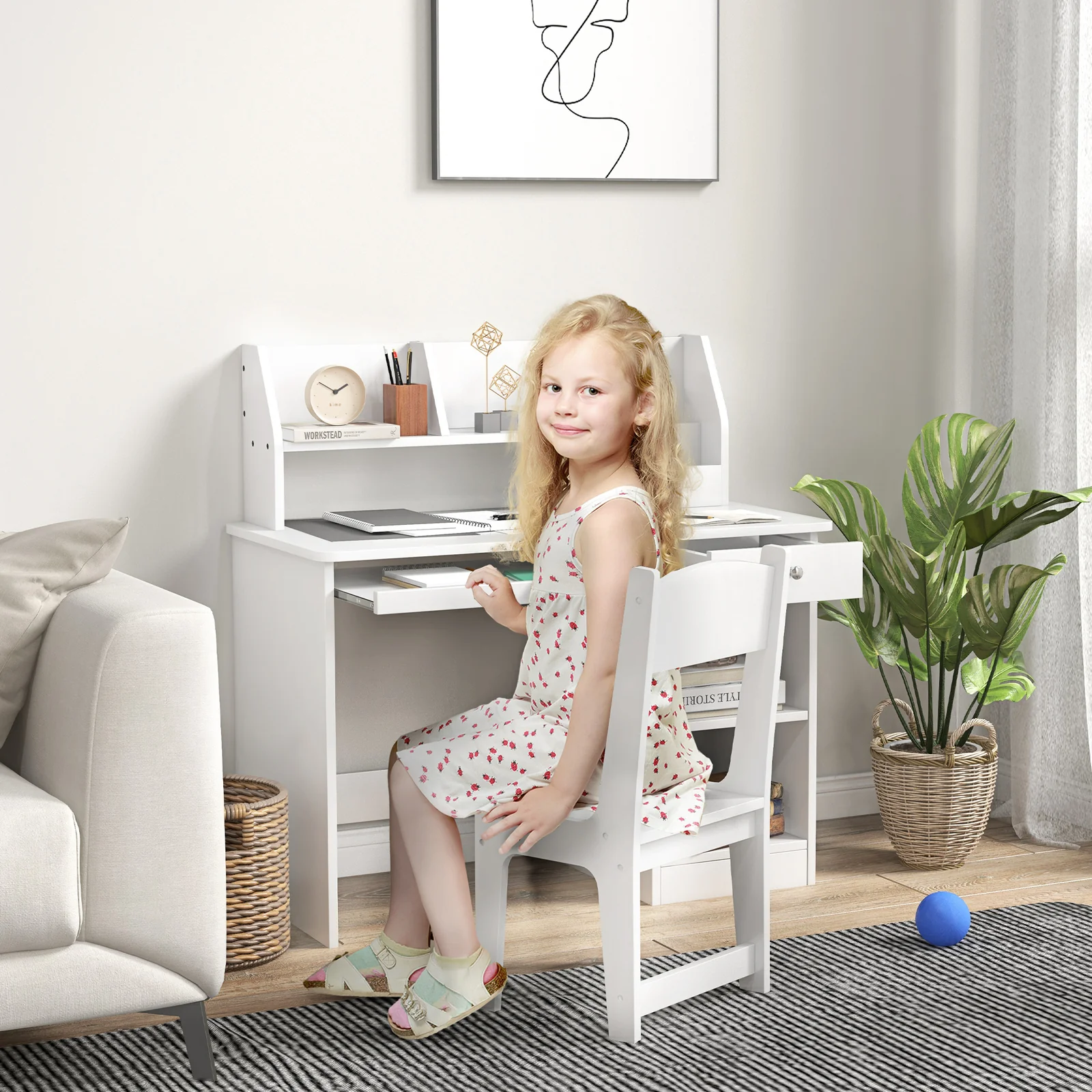 Kids Study Desk and Chair Set with Storage for Ages 5-8 - Image 9