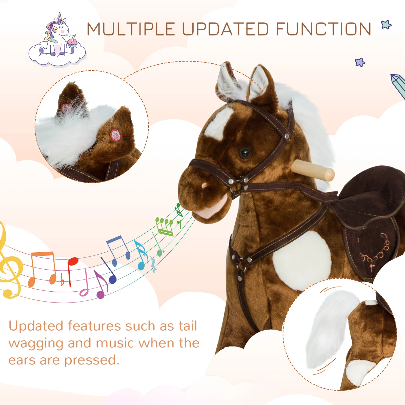 Deluxe Metal Kids Ride-On Rocking Horse Chair with Nursery Rhyme Music Toy - Image 3