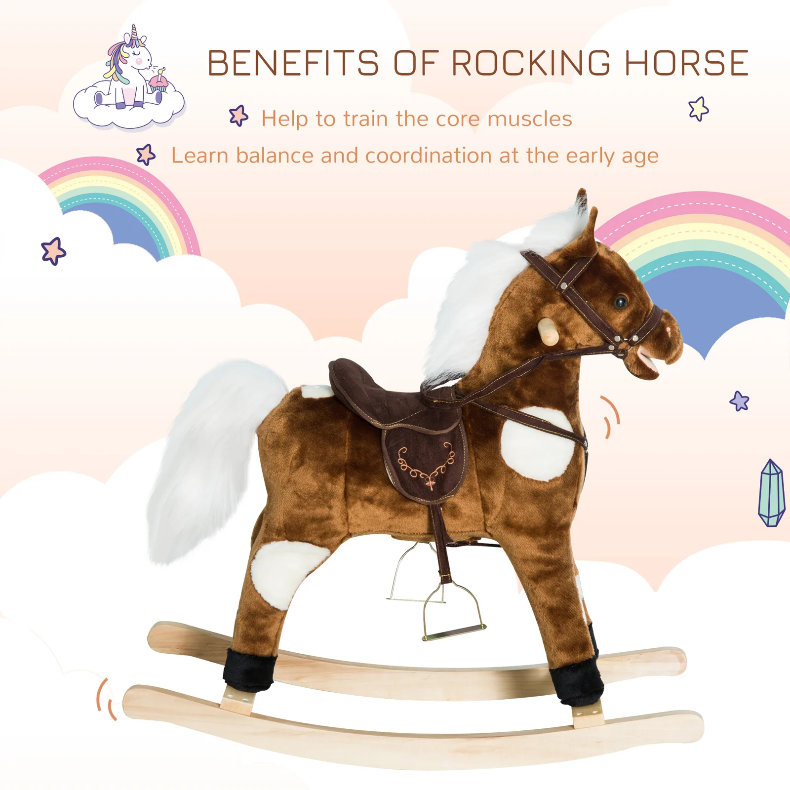 Deluxe Metal Kids Ride-On Rocking Horse Chair with Nursery Rhyme Music Toy - Image 4