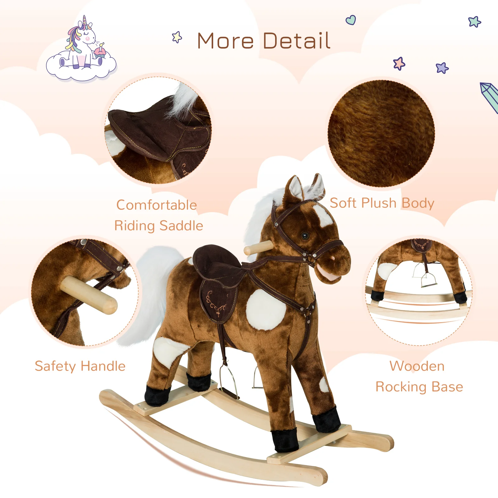 Deluxe Metal Kids Ride-On Rocking Horse Chair with Nursery Rhyme Music Toy - Image 5
