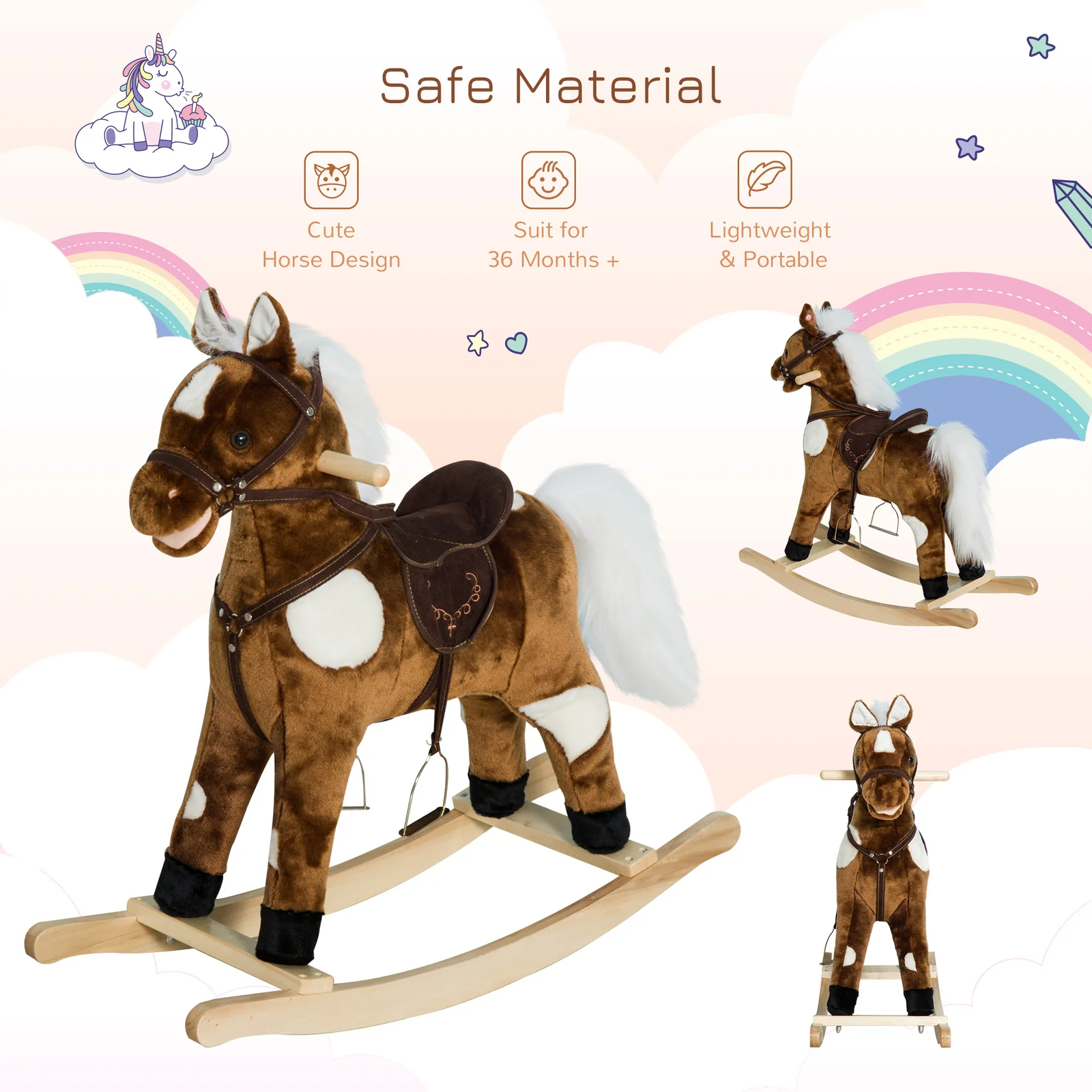 Deluxe Metal Kids Ride-On Rocking Horse Chair with Nursery Rhyme Music Toy - Image 6