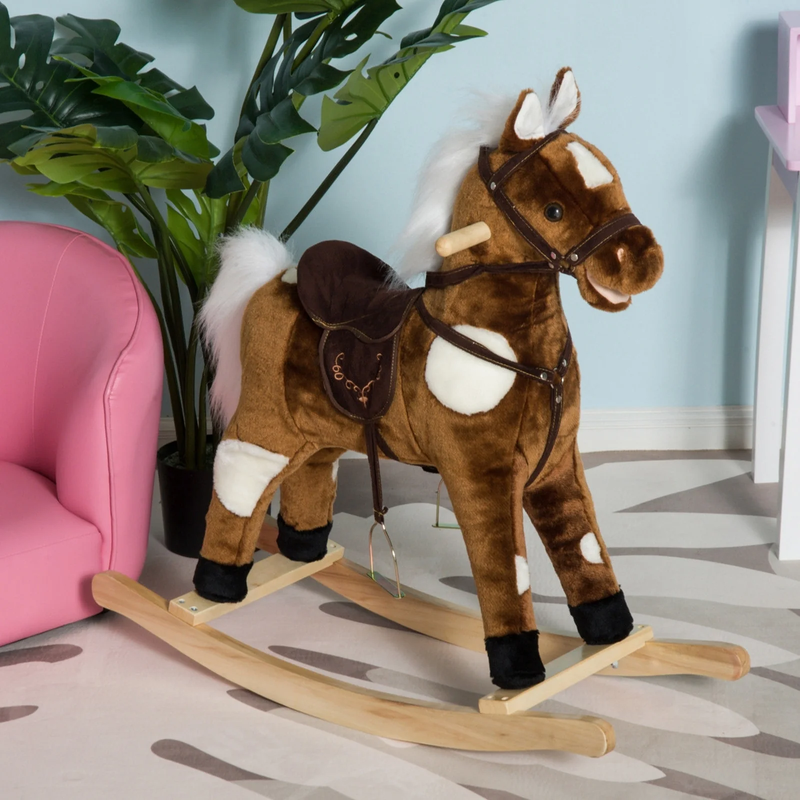 Deluxe Metal Kids Ride-On Rocking Horse Chair with Nursery Rhyme Music Toy - Image 9