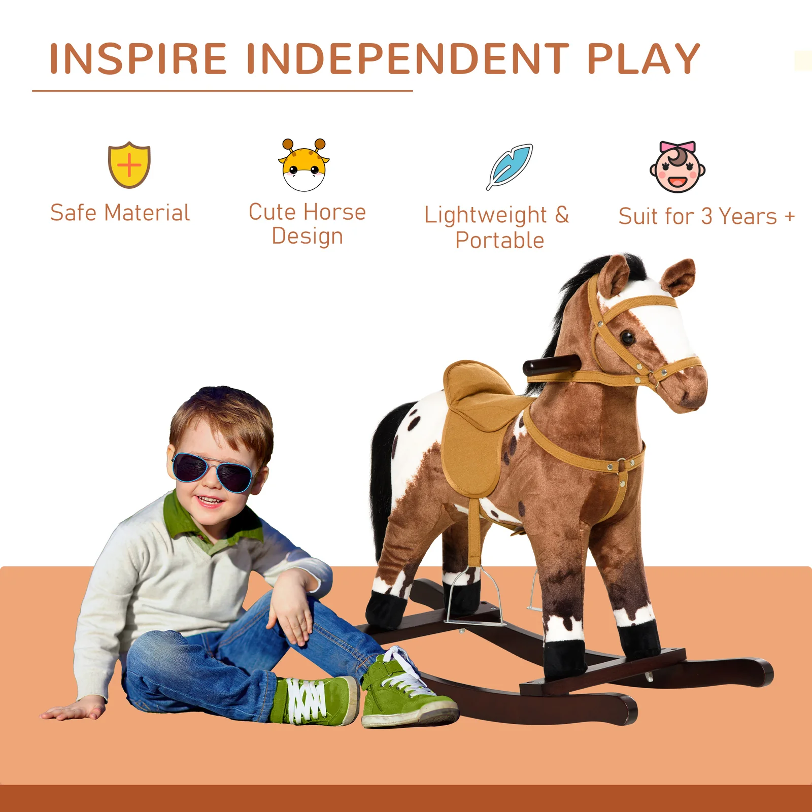 Deluxe Metal Kids Ride-On Rocking Horse Chair with Realistic Sounds Toy - Image 9
