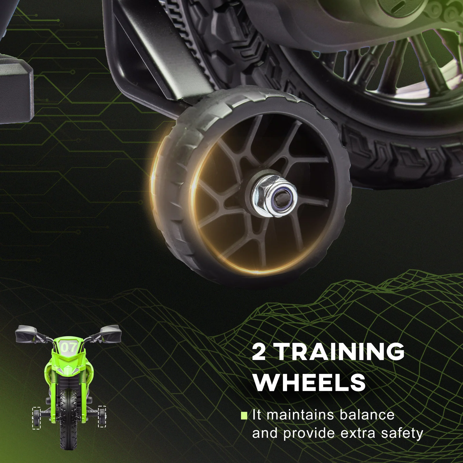 6V Battery-Powered Kids Dirt Bike with Training Wheels and Horn - Image 4