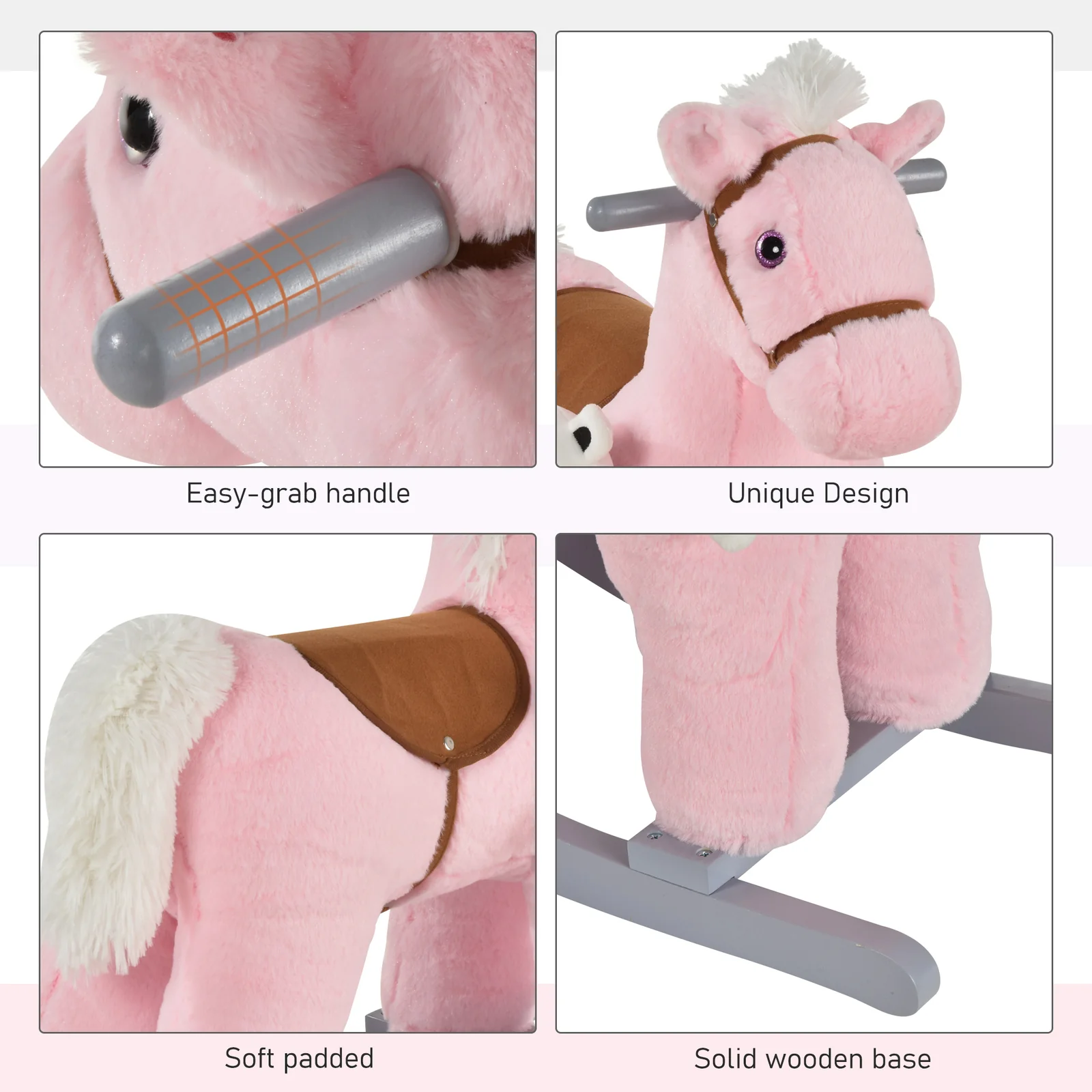 Deluxe Kids Ride-On Rocking Horse with Bear Toy and Soft Seat Chair - Image 3