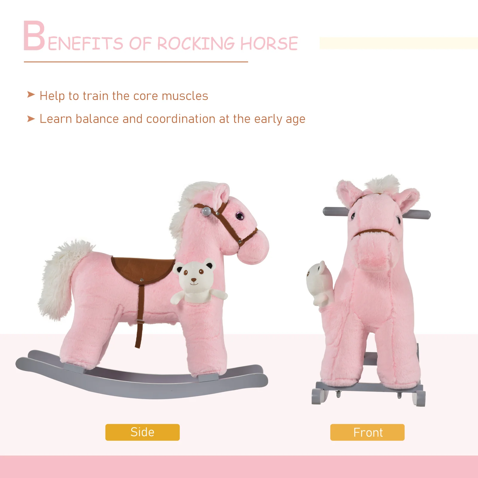 Deluxe Kids Ride-On Rocking Horse with Bear Toy and Soft Seat Chair - Image 4