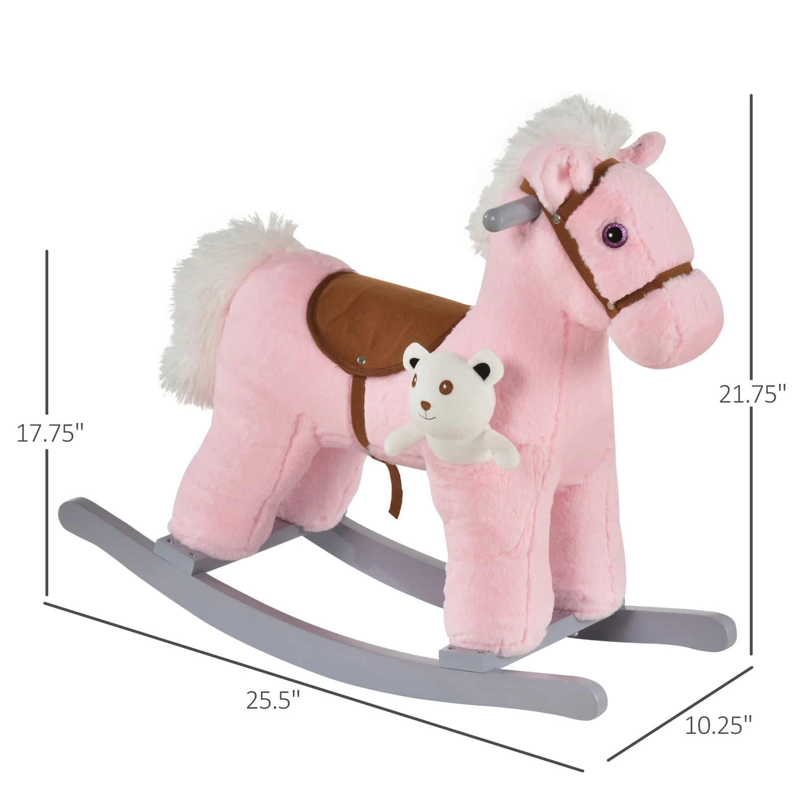 Deluxe Kids Ride-On Rocking Horse with Bear Toy and Soft Seat Chair - Image 7