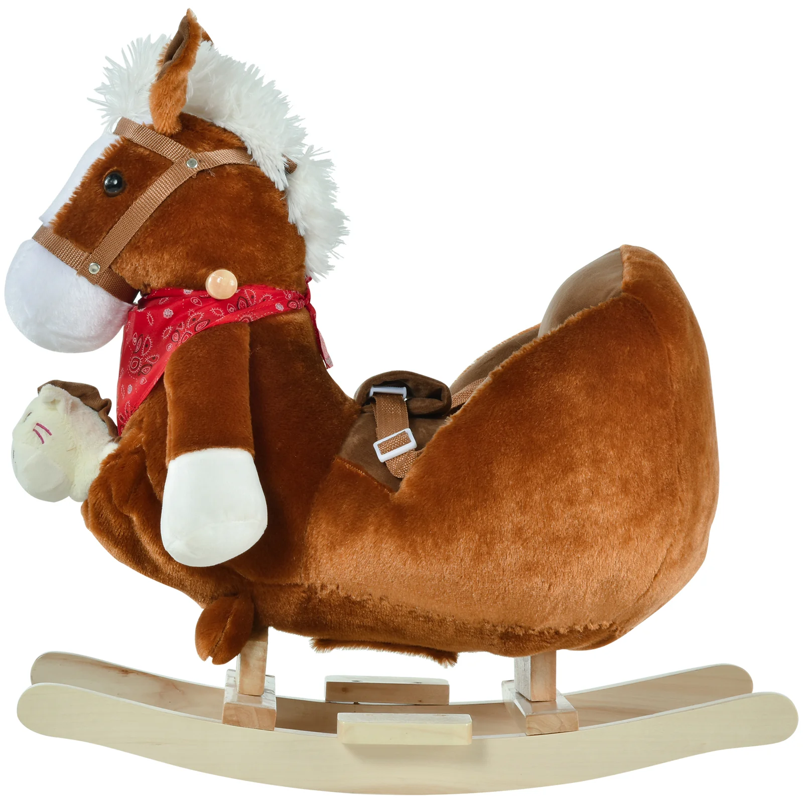 Kids Ride-On Rocking Horse Toy with Lullaby Music and Hand Puppets Set - Image 5