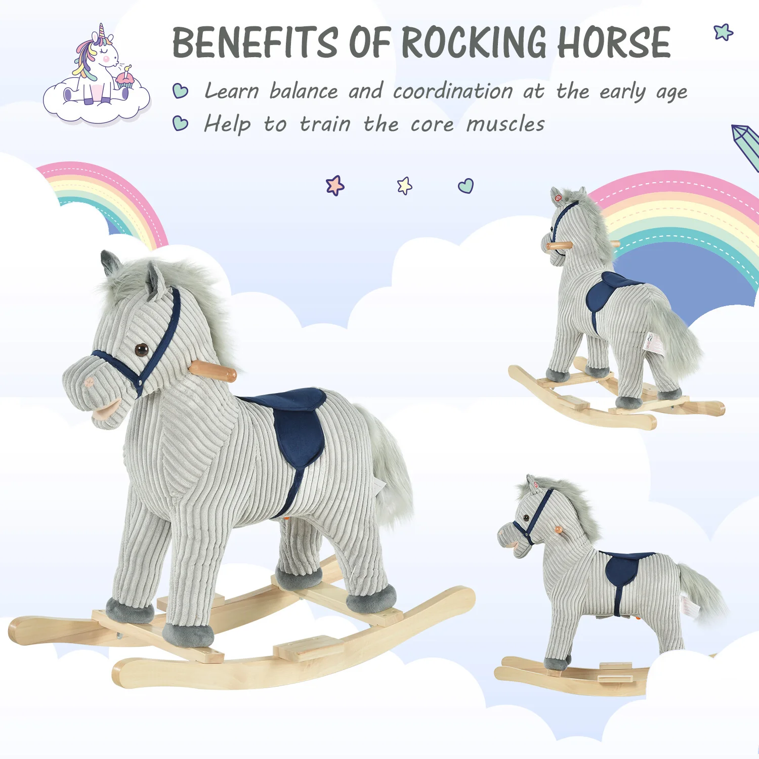 Deluxe Wooden Rocking Horse for Toddlers Ages 3-5 - Image 3