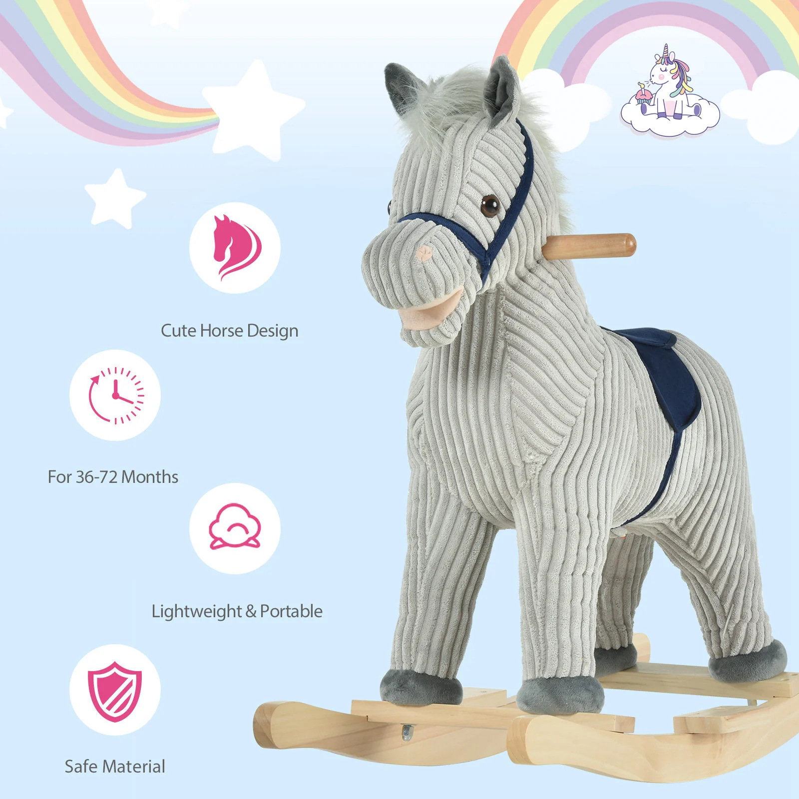 Deluxe Wooden Rocking Horse for Toddlers Ages 3-5 - Image 4