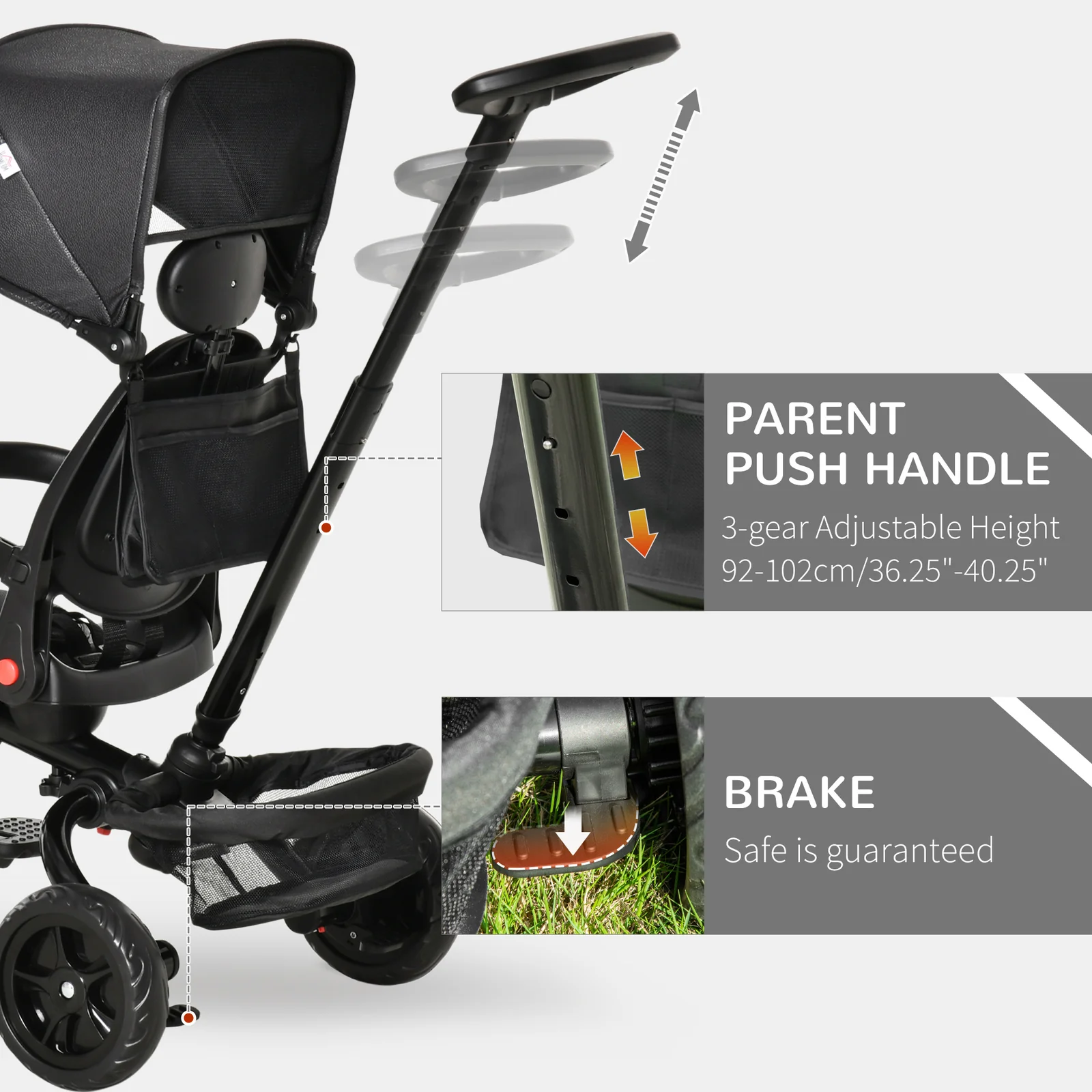 4-in-1 Kids Tricycle with Reversible Seat and Adjustable 2.8-3.1 ft Height Push Handle - Image 3