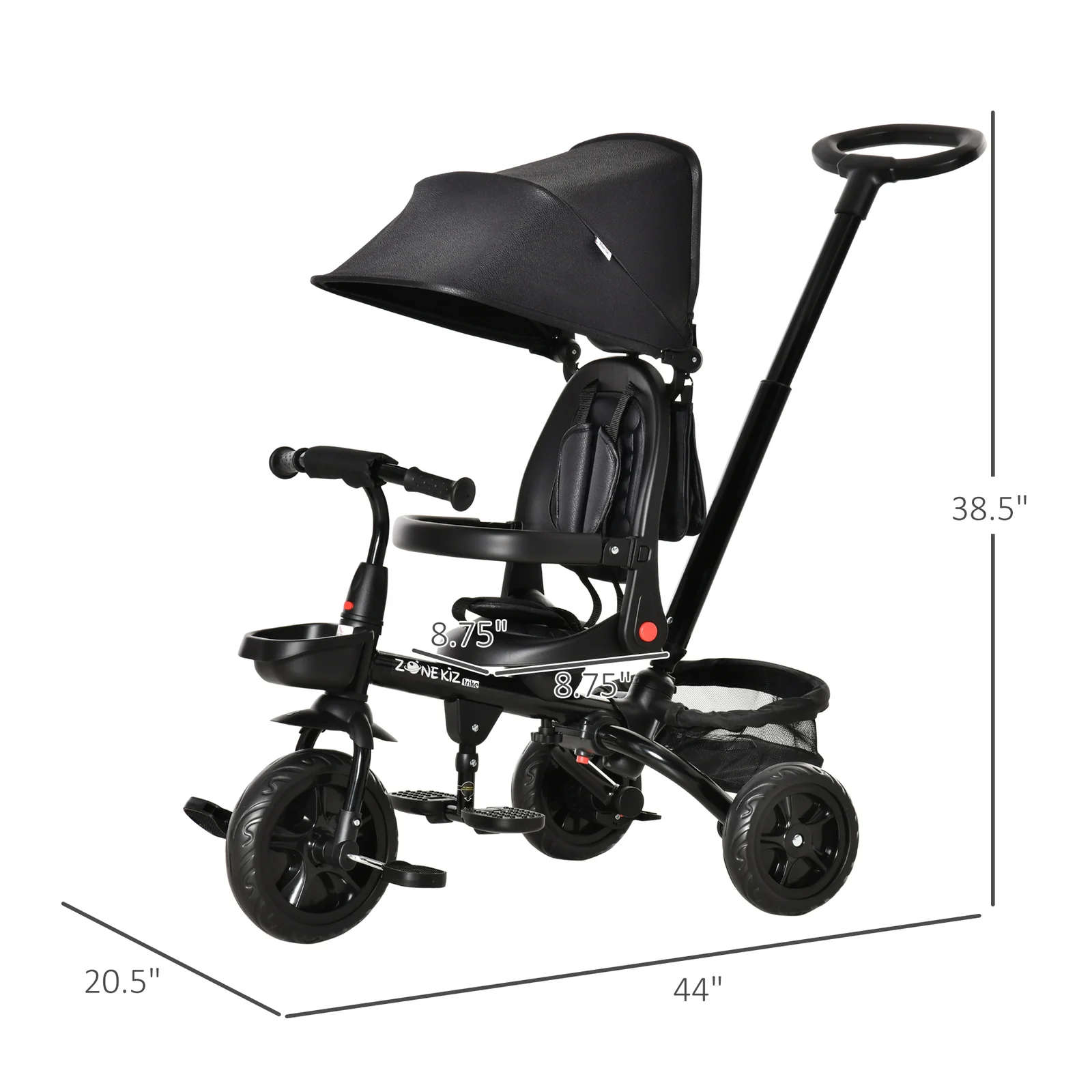 4-in-1 Kids Tricycle with Reversible Seat and Adjustable 2.8-3.1 ft Height Push Handle - Image 7