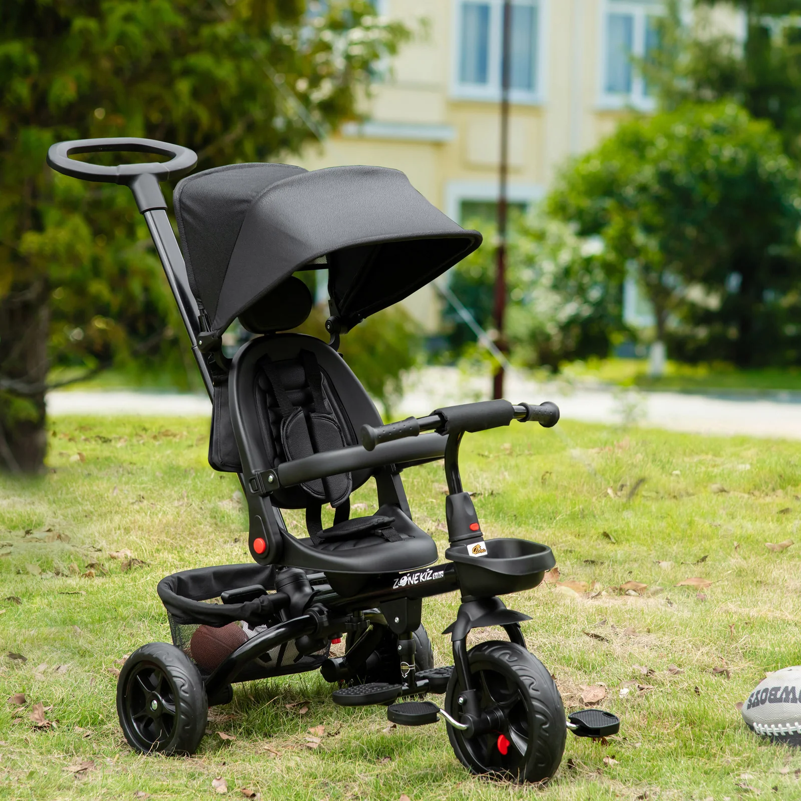 4-in-1 Kids Tricycle with Reversible Seat and Adjustable 2.8-3.1 ft Height Push Handle - Image 8